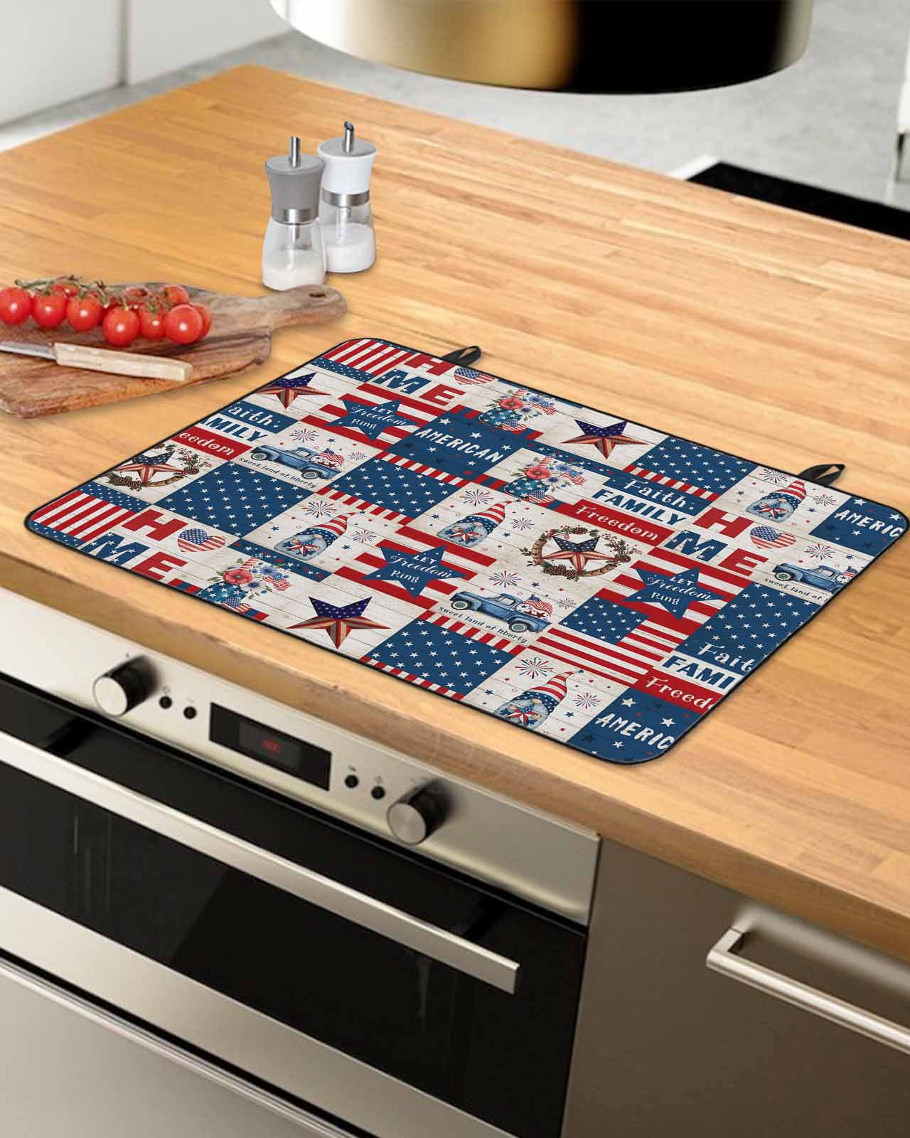 Large Induction Cooktop Protector Mat Independence Day Stove Top Covers for Electric Stove, Gnomes Star Truck Flag Farmhouse Decorative Stove Burner Cover Mats, Glass Top Stove Cover