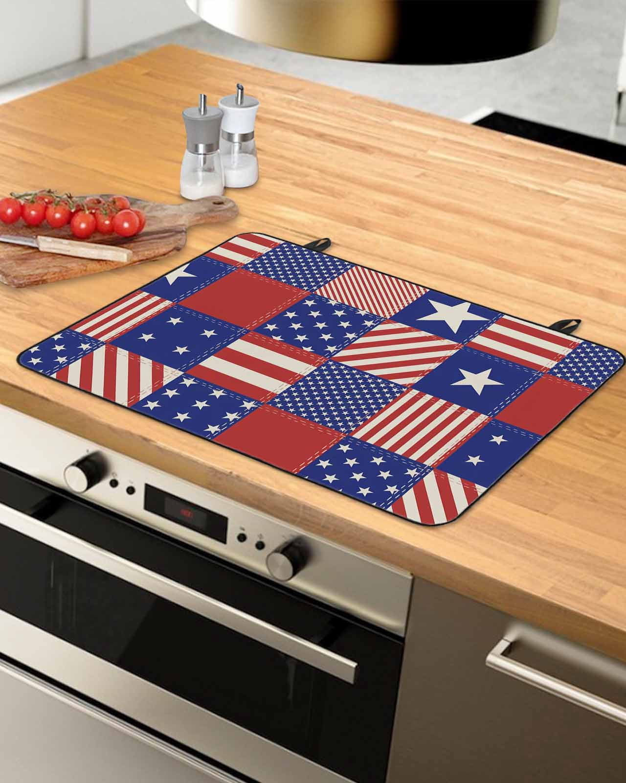 Large Induction Cooktop Protector Mat Independence Day Stove Top Covers for Electric Stove, US Flag Star Stripe Vintage Decorative Stove Burner Cover Mats, Glass Top Stove Cover