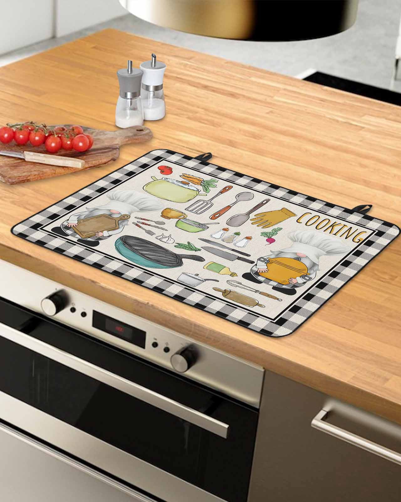 Large Induction Cooktop Protector Mat Kitchenware Gnomes Stove Top Covers for Electric Stove, Kitchen Cooking Tool Retro Plaid Decorative Stove Burner Cover Mats, Glass Top Stove Cover