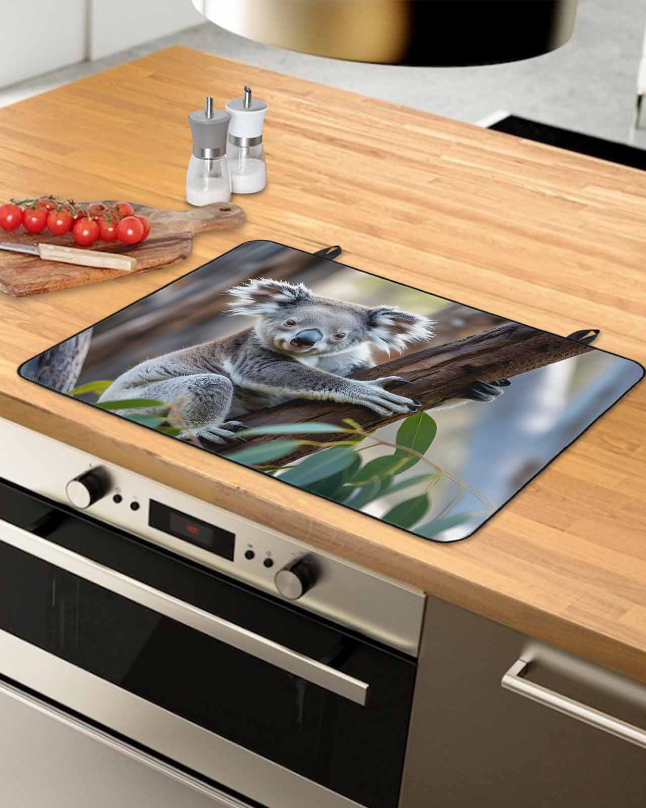 Large Induction Cooktop Protector Mat Koala Stove Top Covers for Electric Stove, Grey Animals Modern Art Forest Decorative Stove Burner Cover Mats, Glass Top Stove Cover