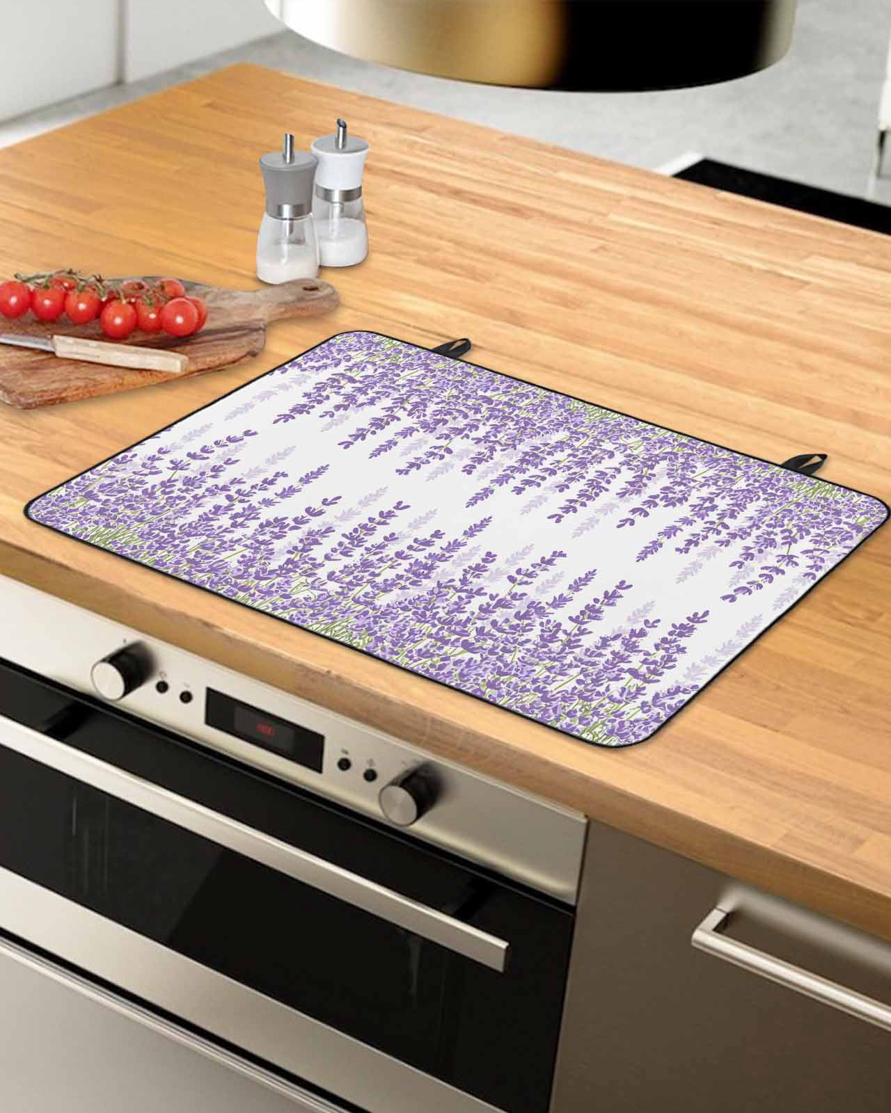 Large Induction Cooktop Protector Mat Lavender Stove Top Covers for Electric Stove, Spring Botanical Purple Flowers Leaves Plants Decorative Stove Burner Cover Mats, Glass Top Stove Cover