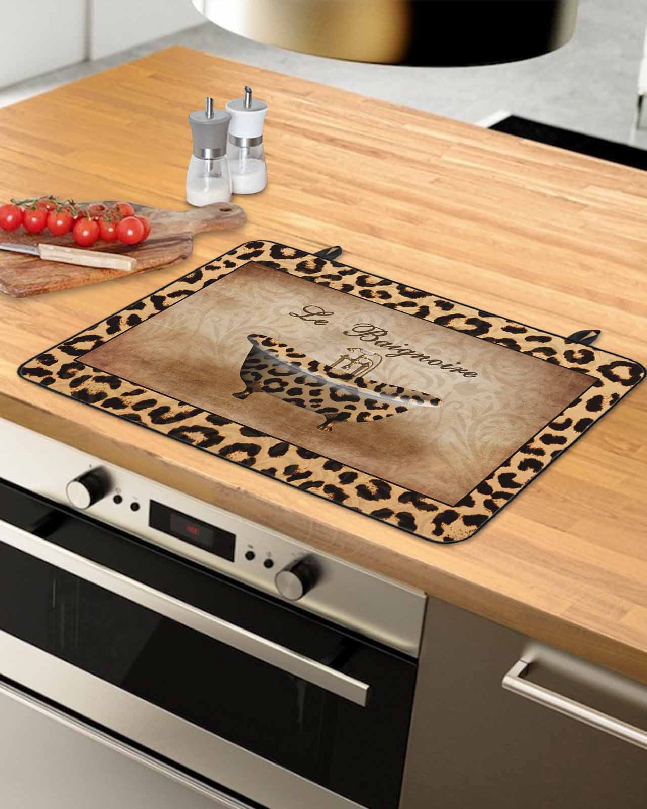 Large Induction Cooktop Protector Mat Leopard Printed Stove Top Covers for Electric Stove, Funny Animals Textured Bathtubs Decorative Stove Burner Cover Mats, Glass Top Stove Cover