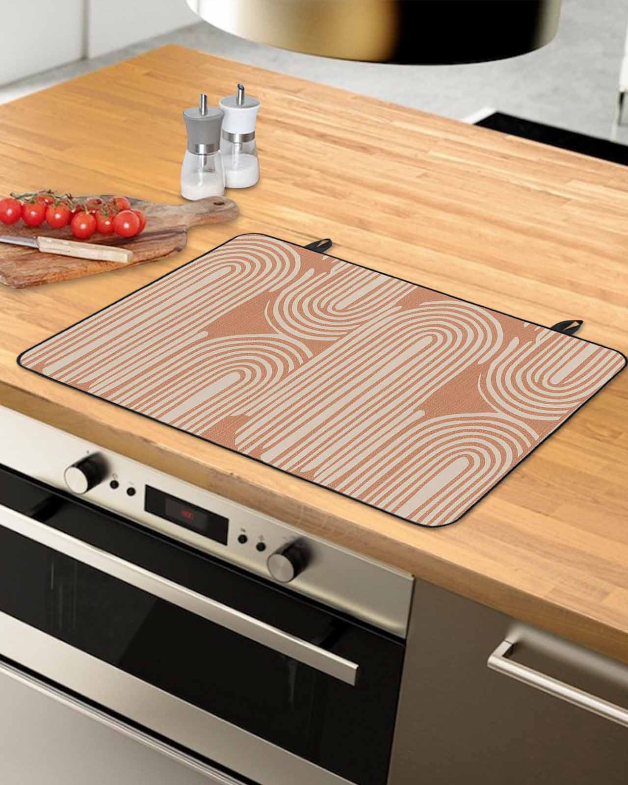 Large Induction Cooktop Protector Mat Line Texture Stove Top Covers for Electric Stove, Orange Abstract Art Retro Decorative Stove Burner Cover Mats, Glass Top Stove Cover