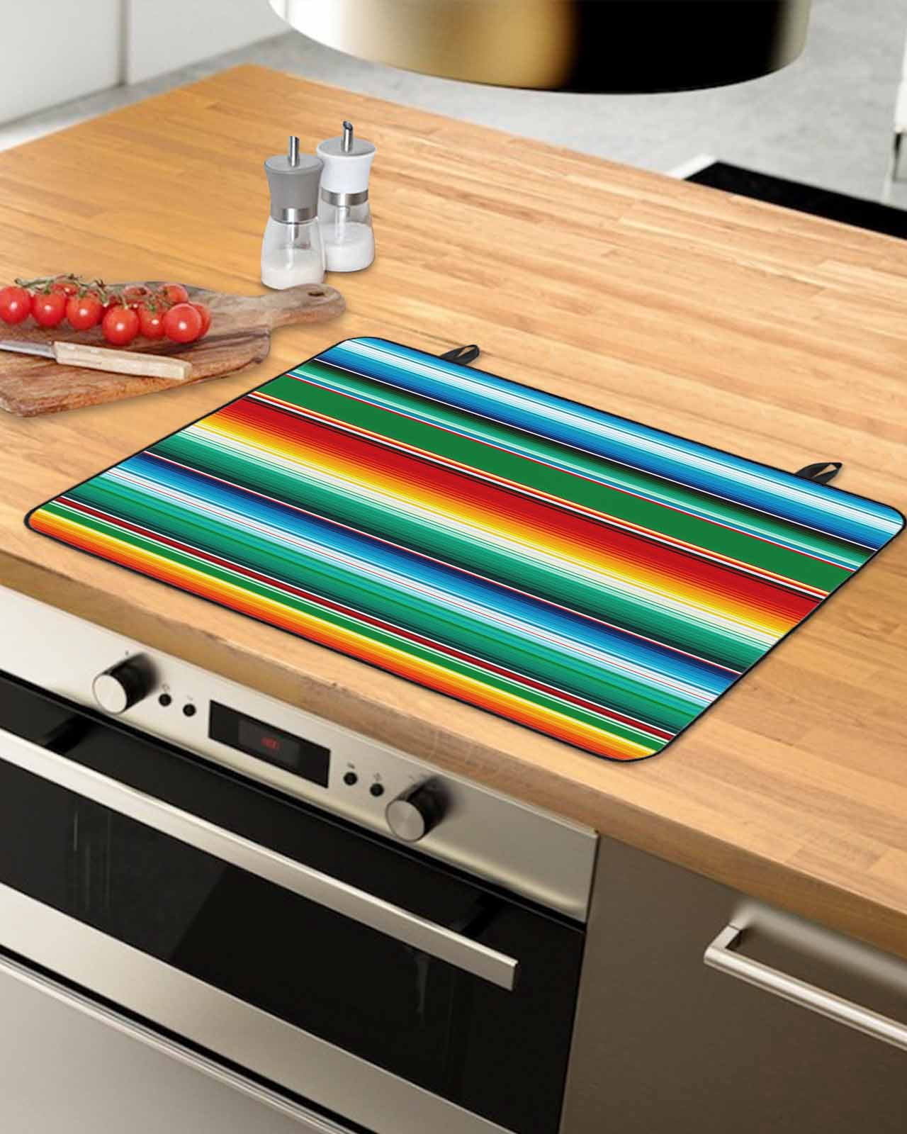 Large Induction Cooktop Protector Mat Mexican Stripes Stove Top Covers for Electric Stove, Colorful Striped Mexican Fiesta Theme Decorative Stove Burner Cover Mats, Glass Top Stove Cover