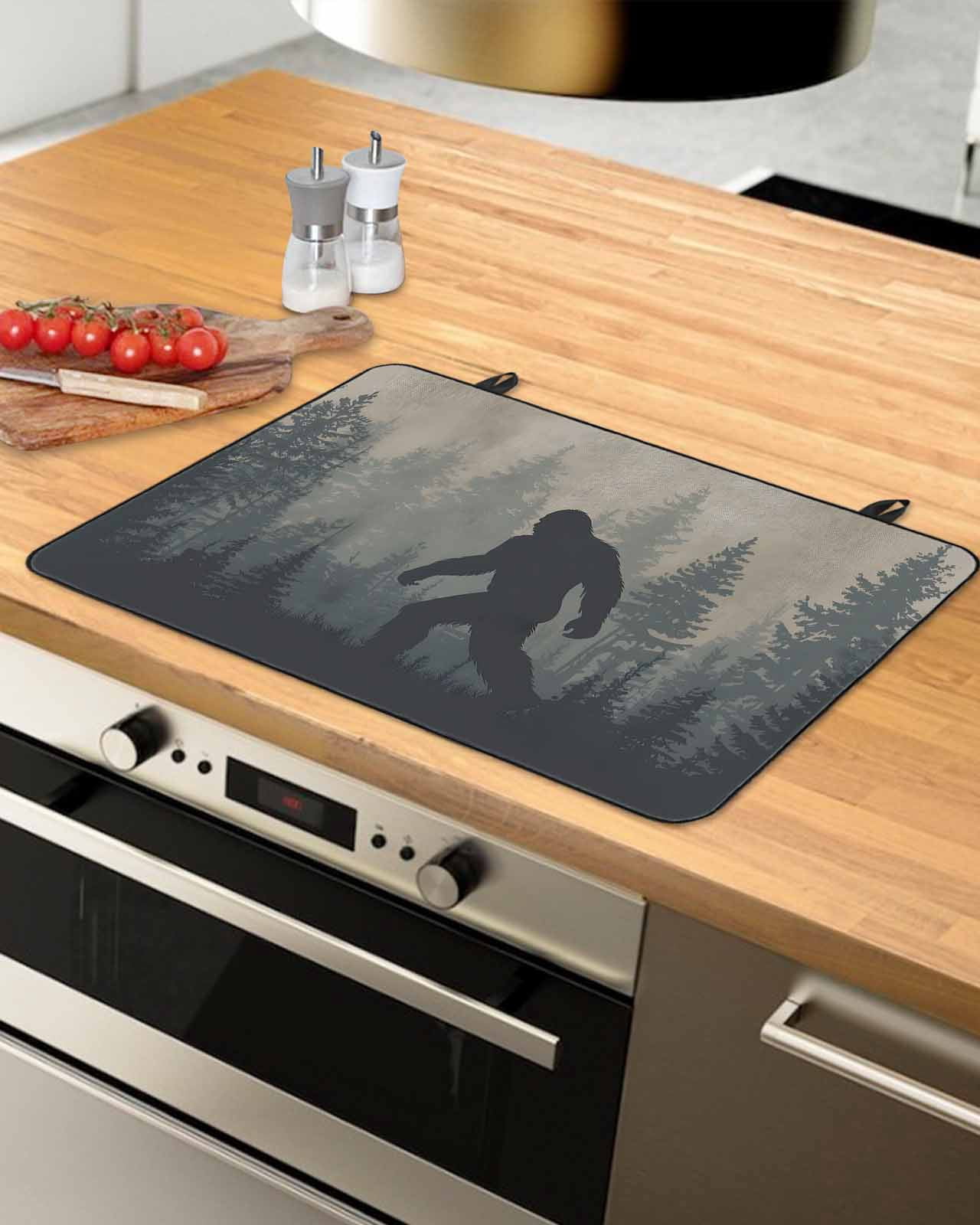Large Induction Cooktop Protector Mat Misty Forest Stove Top Covers for Electric Stove, Pine Trees Gray Foggy Vintage Rustic Decorative Stove Burner Cover Mats, Glass Top Stove Cover