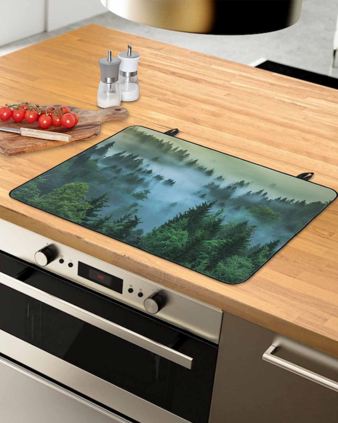 Large Induction Cooktop Protector Mat Mountain Stove Top Covers for Electric Stove, Forest Green Trees Modern Art Decorative Stove Burner Cover Mats, Glass Top Stove Cover