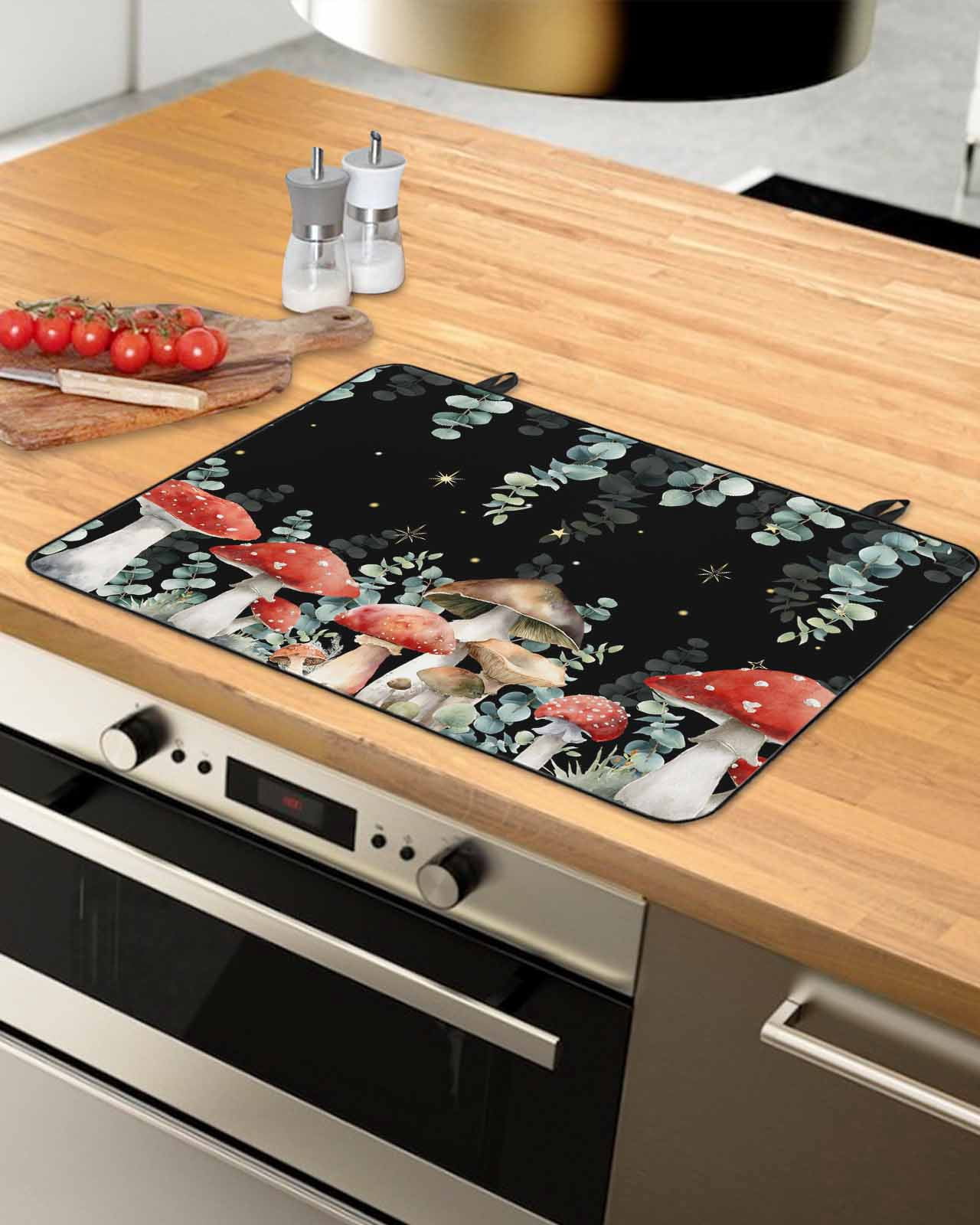 Large Induction Cooktop Protector Mat Mushroom Stove Top Covers for Electric Stove, Watercolor Botanical Sage Green Eucalyptus Leaves Decorative Stove Burner Cover Mats, Glass Top Stove Cover