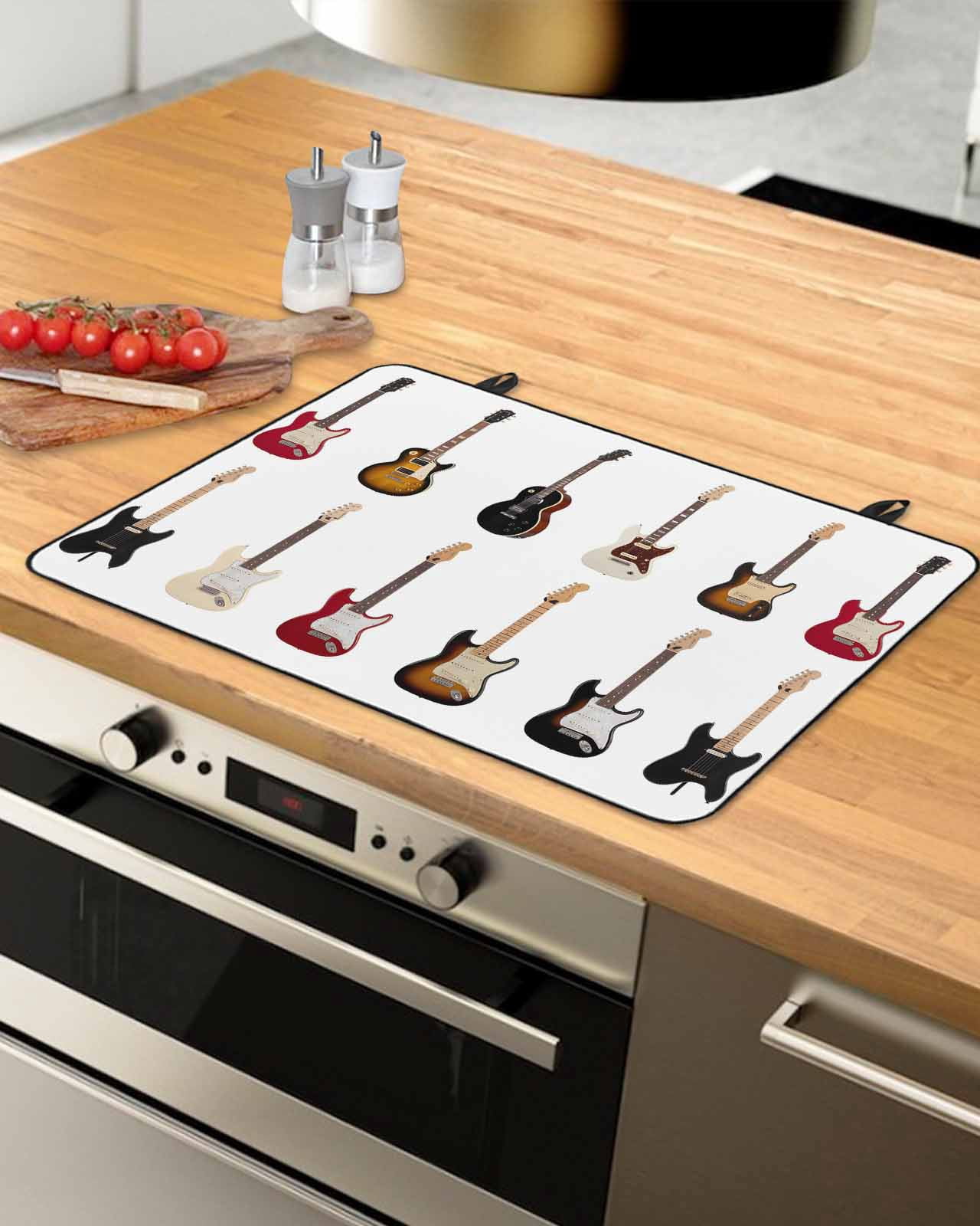 Large Induction Cooktop Protector Mat Music Stove Top Covers for Electric Stove, Red Beige Guitar Modern Art Decorative Stove Burner Cover Mats, Glass Top Stove Cover
