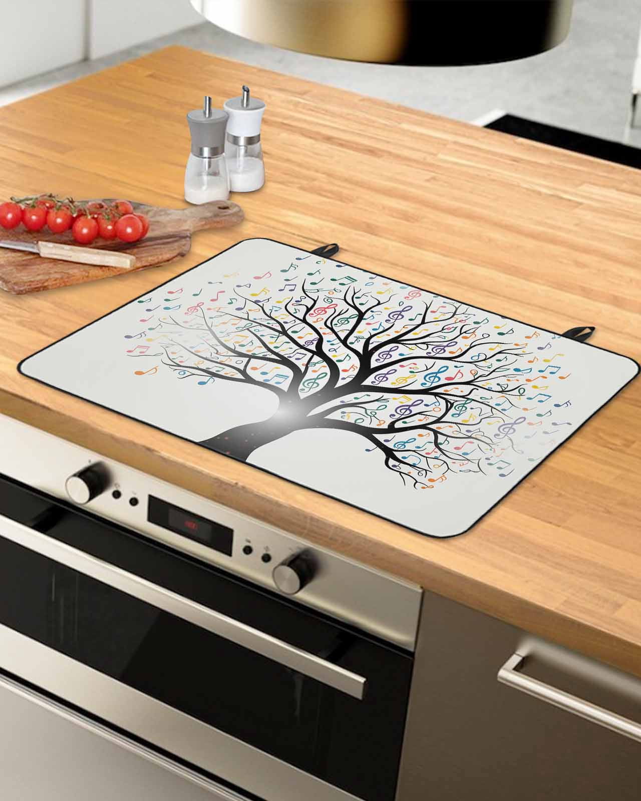 Large Induction Cooktop Protector Mat Music Tree Stove Top Covers for Electric Stove, Modern Abstract Art Note Branches Decorative Stove Burner Cover Mats, Glass Top Stove Cover