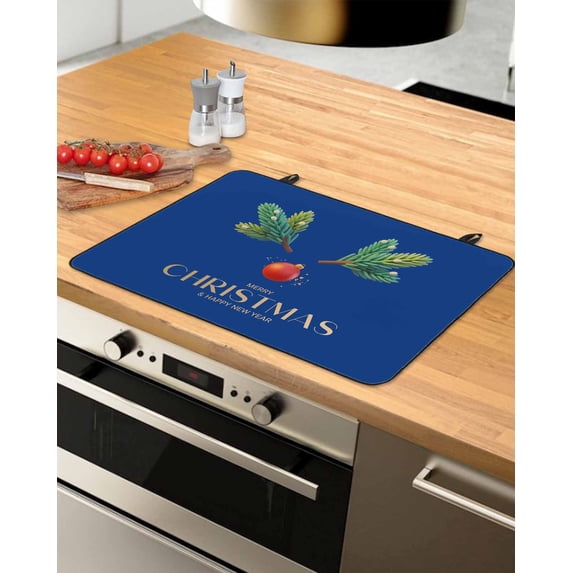 Large Induction Cooktop Protector Mat Navy Blue Christmas Stove Top Covers for Electric Stove, Xmas Tree Ball Winter Modern Art Decorative Stove Burner Cover Mats, Glass Top Stove Cover