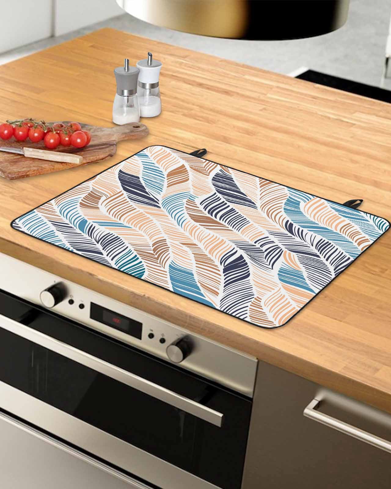 Large Induction Cooktop Protector Mat Ombre Blue Brown Stove Top Covers for Electric Stove, Summer Abstract Coastal Ocean Beach Wave Decorative Stove Burner Cover Mats, Glass Top Stove Cover