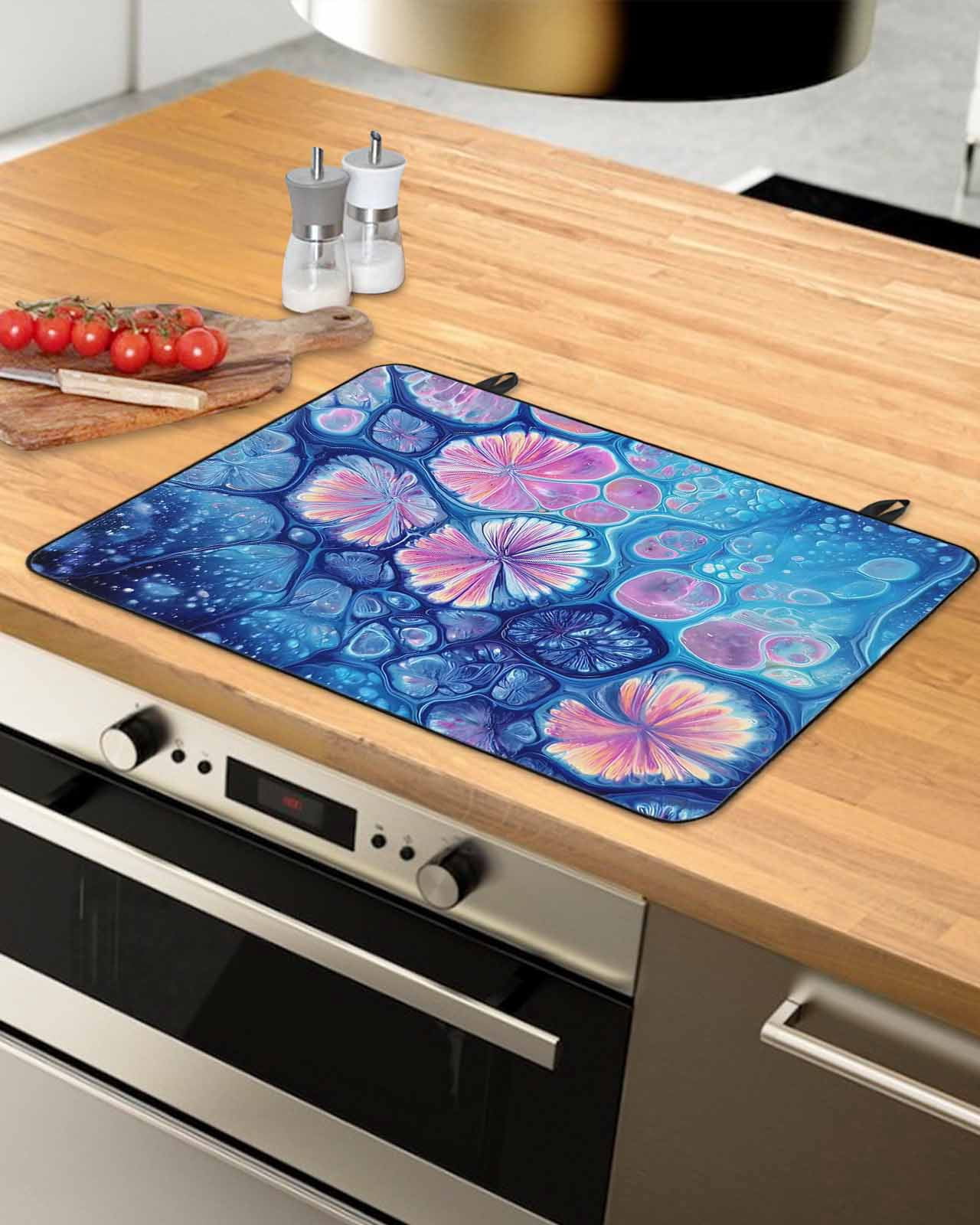Large Induction Cooktop Protector Mat Ombre Blue Stove Top Covers for Electric Stove, Modern Abstract Fluid Art Gradient Decorative Stove Burner Cover Mats, Glass Top Stove Cover