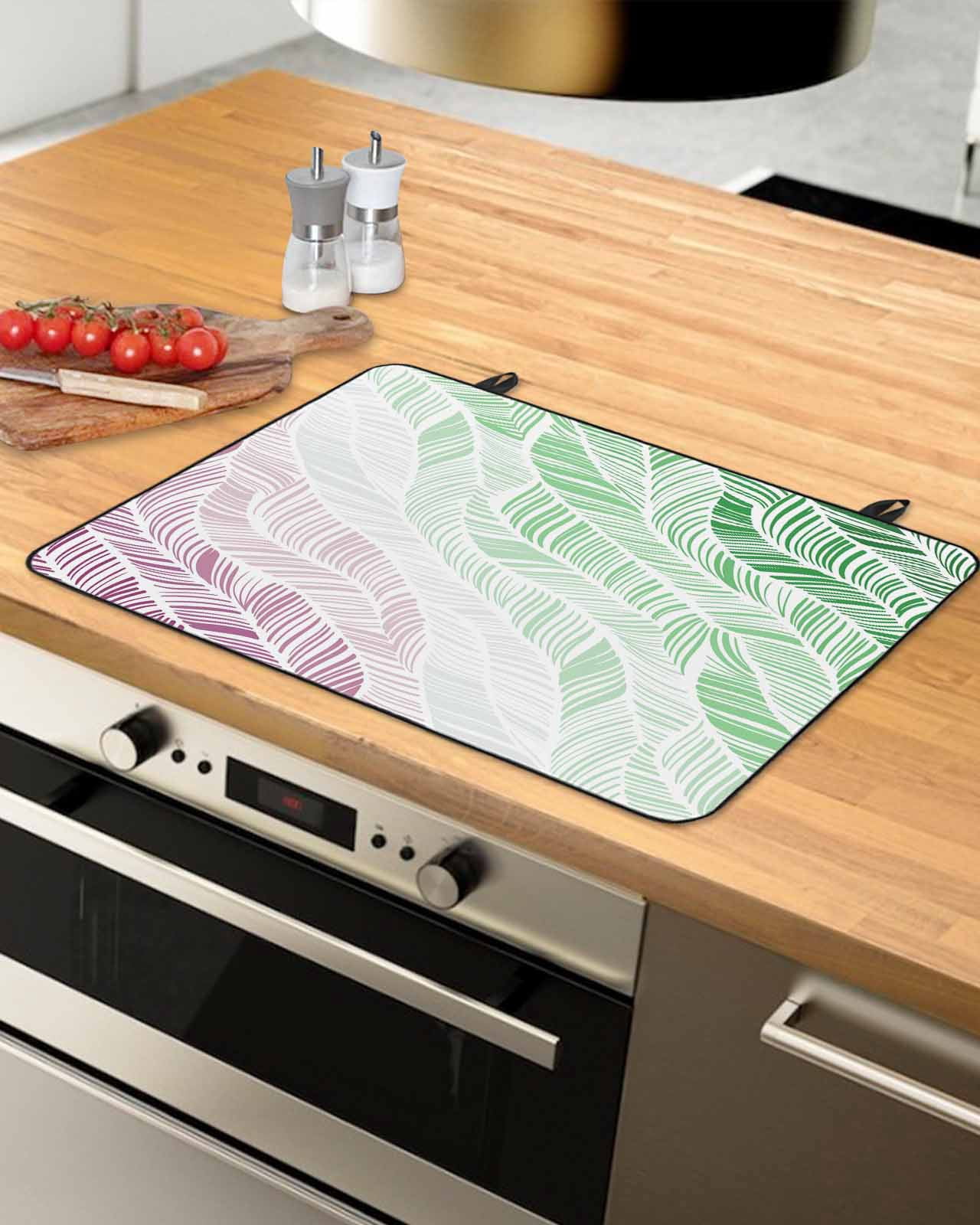 Large Induction Cooktop Protector Mat Ombre Green Pink Stove Top Covers for Electric Stove, Summer Coastal Ocean Sea Beach Wave Decorative Stove Burner Cover Mats, Glass Top Stove Cover