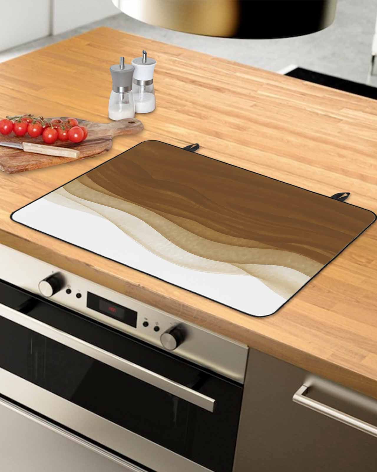 Large Induction Cooktop Protector Mat Ombre Waves Stove Top Covers for Electric Stove, Abstract Art Gradient Brown Modern Decorative Stove Burner Cover Mats, Glass Top Stove Cover