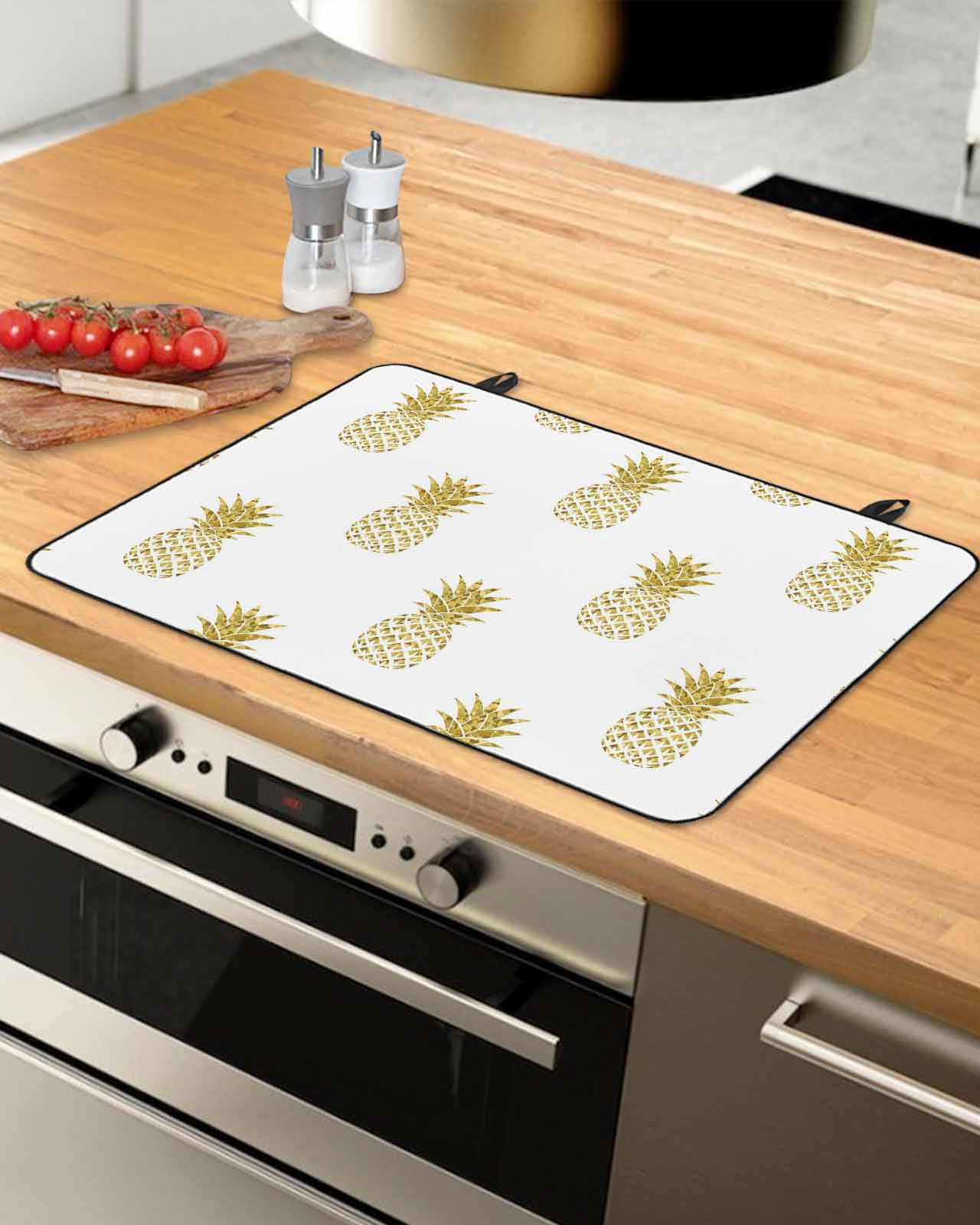 Large Induction Cooktop Protector Mat Pineapple Stove Top Covers for Electric Stove, Modern Abstract Yellow Fruits Textured Decorative Stove Burner Cover Mats, Glass Top Stove Cover