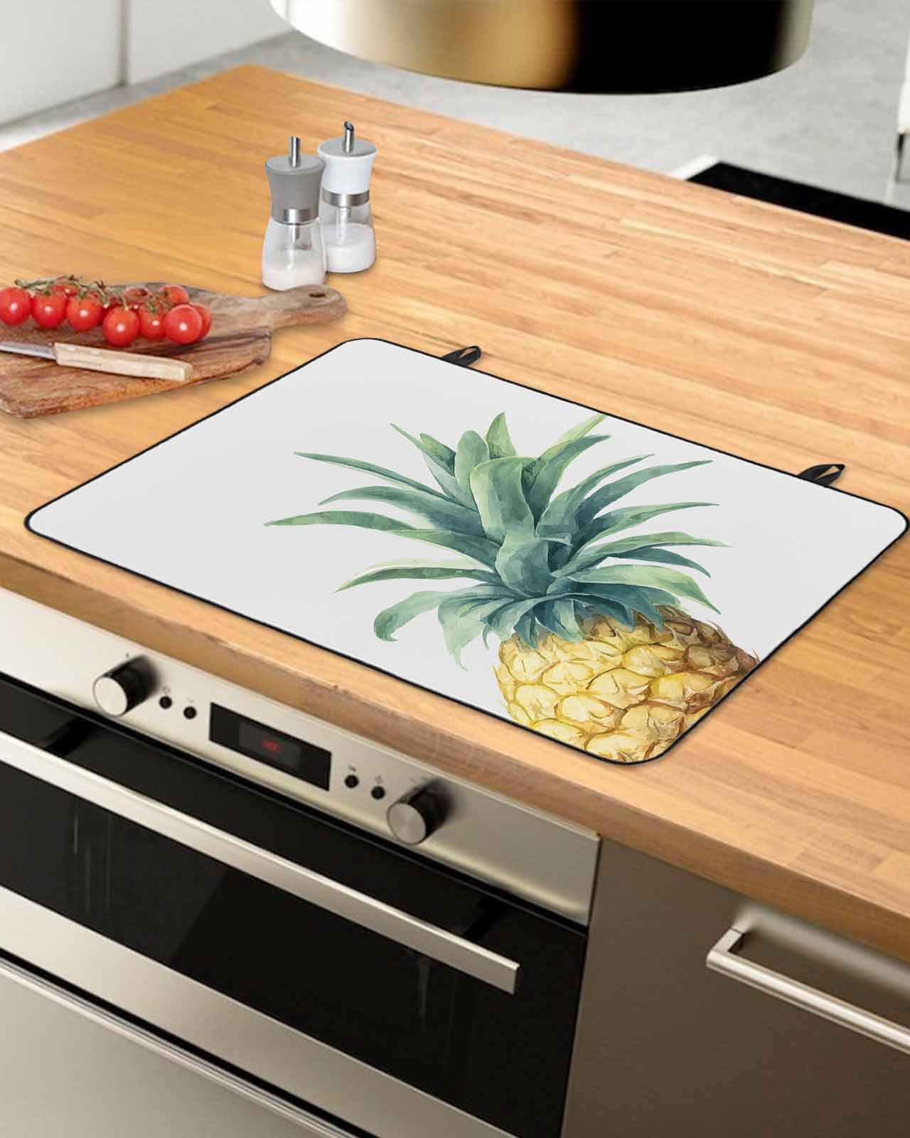 Large Induction Cooktop Protector Mat Pineapple Stove Top Covers for Electric Stove, Summer Botanical Watercolor Decorative Stove Burner Cover Mats, Glass Top Stove Cover