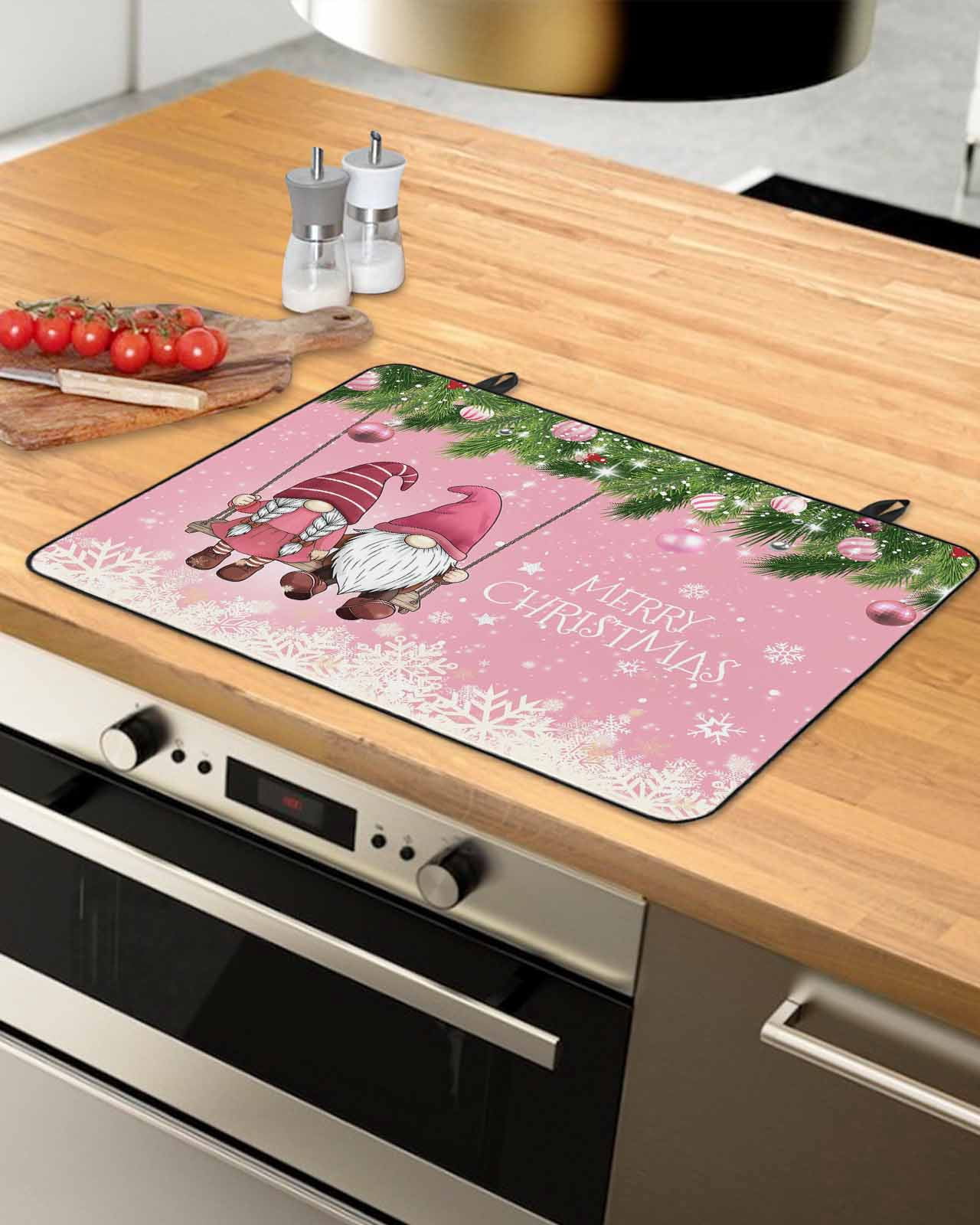 Large Induction Cooktop Protector Mat Pink Gnomes Christmas Stove Top Covers for Electric Stove, Xmas Berry Balls Snowflake Decorative Stove Burner Cover Mats, Glass Top Stove Cover