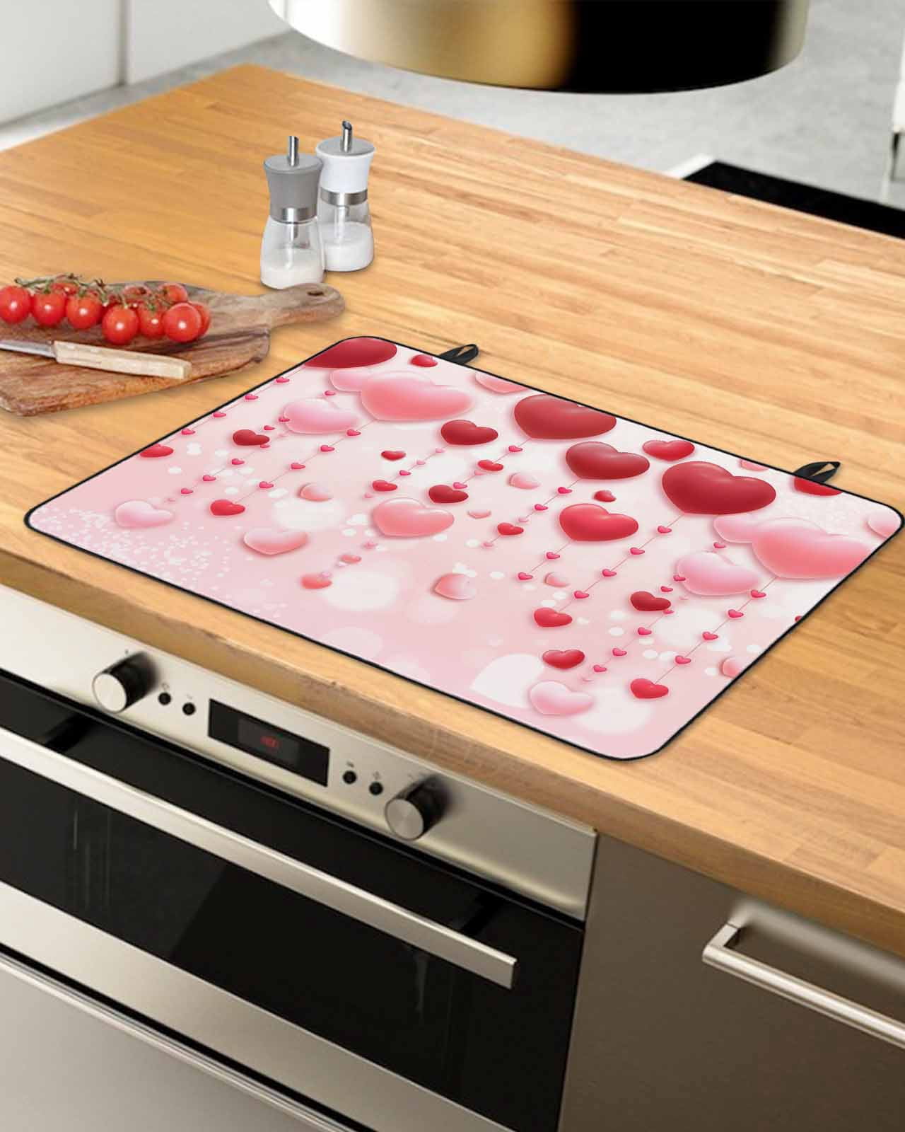 Large Induction Cooktop Protector Mat Pink Valentine's Day Stove Top Covers for Electric Stove, Romantic Love Heart Decorative Stove Burner Cover Mats, Glass Top Stove Cover