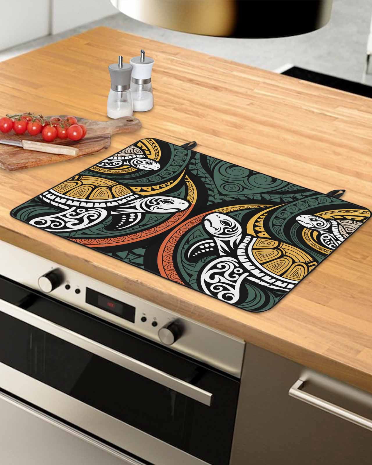 Large Induction Cooktop Protector Mat Polynesia Texture Stove Top Covers for Electric Stove, Traditional Tribe Coastal Turtle Abstract Decorative Stove Burner Cover Mats, Glass Top Stove Cover