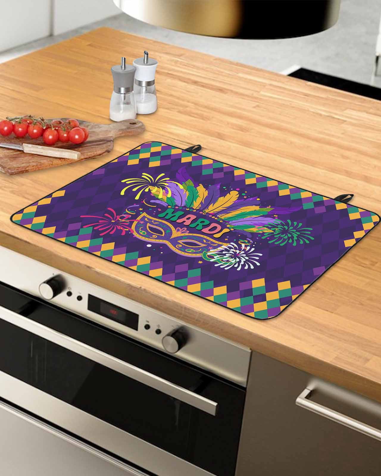 Large Induction Cooktop Protector Mat Purple Carnival Stove Top Covers for Electric Stove, Modern Geometric Feathers Ethnic Decorative Stove Burner Cover Mats, Glass Top Stove Cover