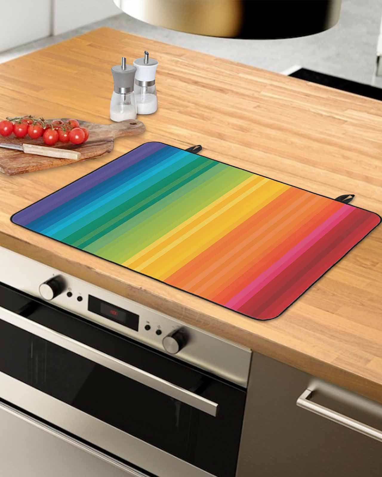 Large Induction Cooktop Protector Mat Rainbow Striped Stove Top Covers for Electric Stove, Colorful Gradients Modern Abstract Art Decorative Stove Burner Cover Mats, Glass Top Stove Cover