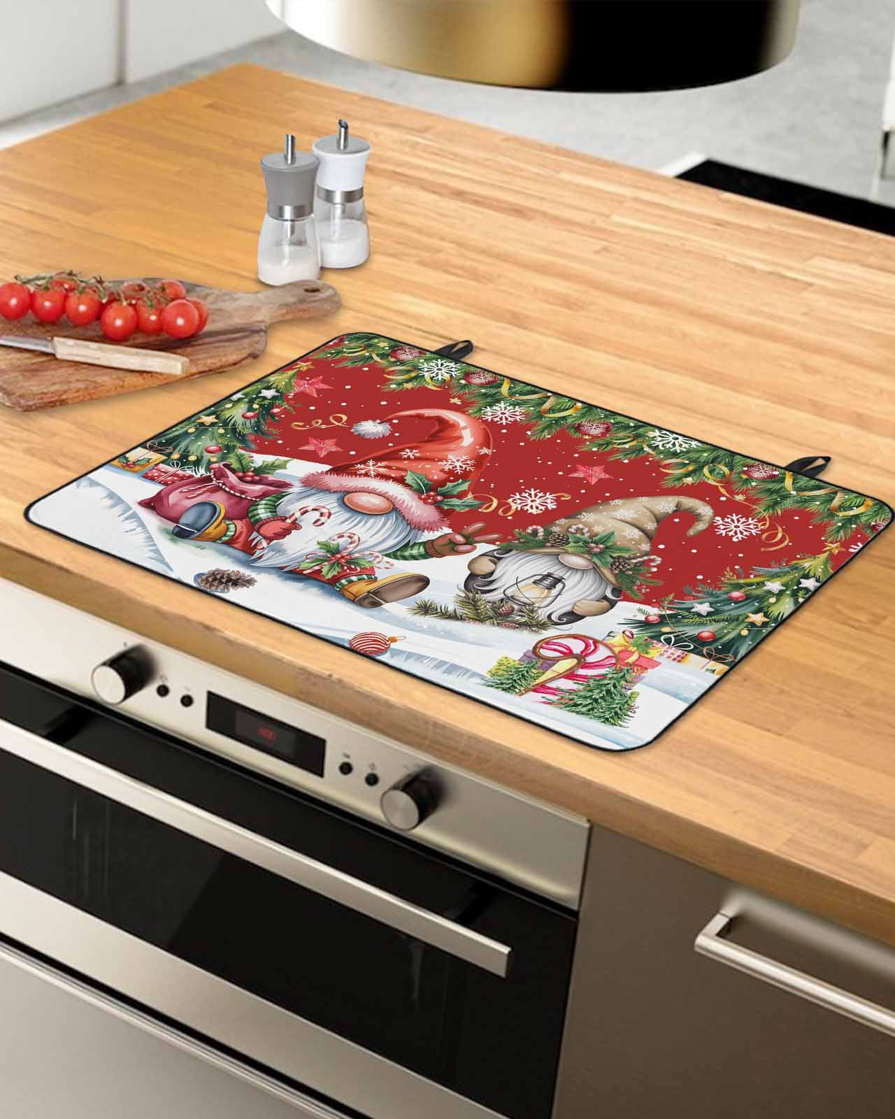 Large Induction Cooktop Protector Mat Red Christmas Stove Top Covers for Electric Stove, Gnomes Xmas Tree Snowflake Gifts Decorative Stove Burner Cover Mats, Glass Top Stove Cover