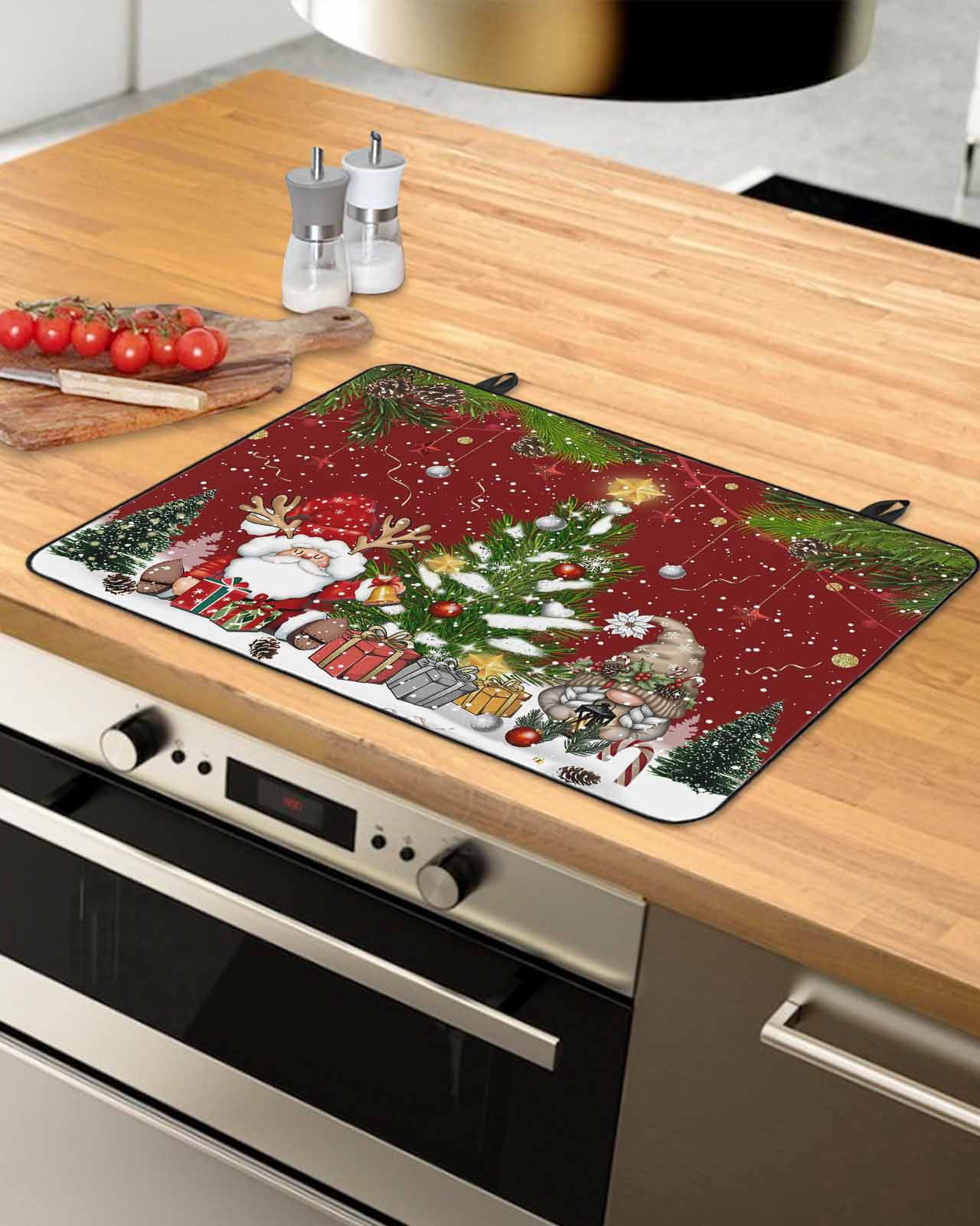 Large Induction Cooktop Protector Mat Red Christmas Stove Top Covers for Electric Stove, Gnomes Xmas Tree Snowflake Winter Gifts Decorative Stove Burner Cover Mats, Glass Top Stove Cover