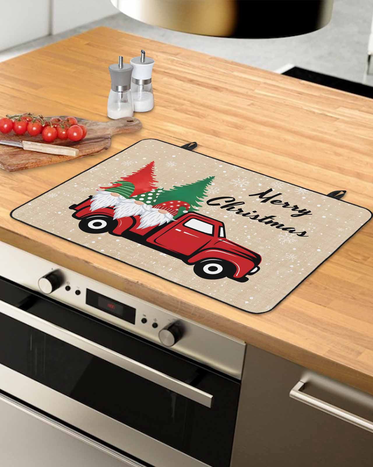 Large Induction Cooktop Protector Mat Red Christmas Stove Top Covers for Electric Stove, Truck Gnomes Xmas Tree Snowflake Winter Decorative Stove Burner Cover Mats, Glass Top Stove Cover