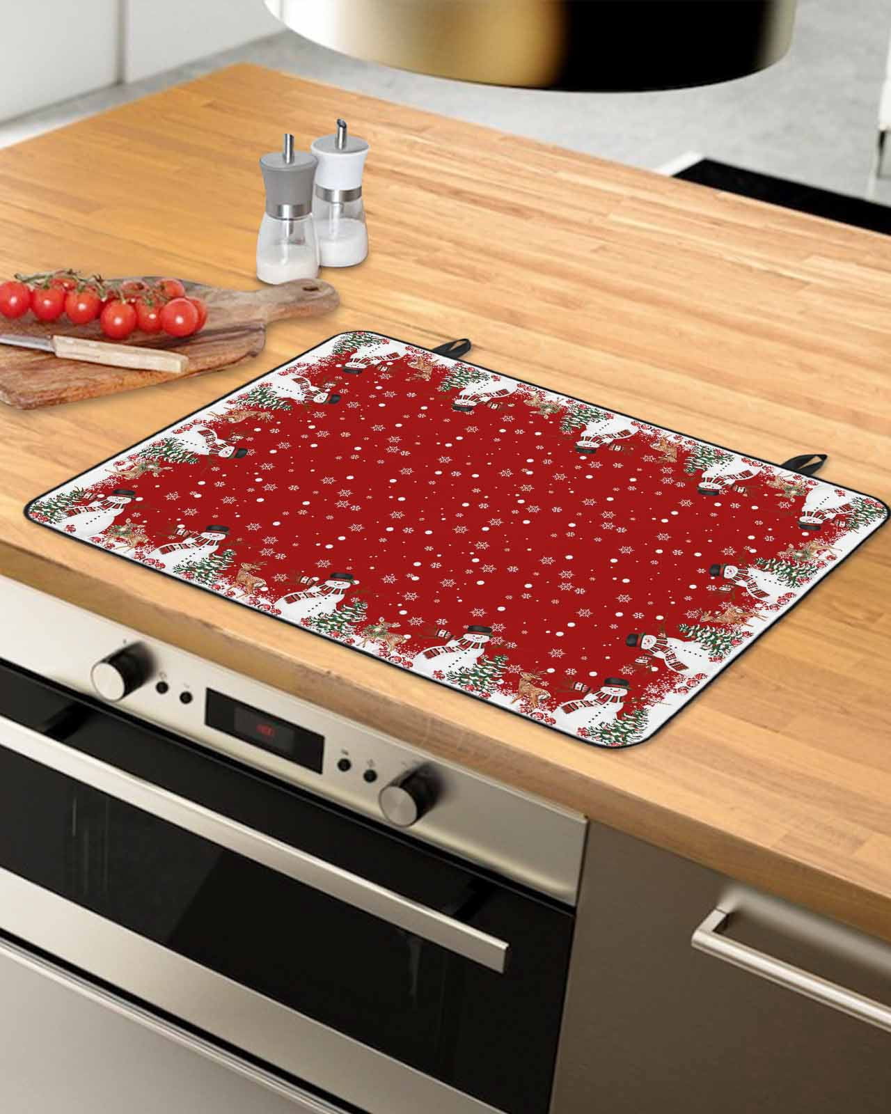 Large Induction Cooktop Protector Mat Red Christmas Stove Top Covers for Electric Stove, Winter Snowman Pine Tree Deer Snowflakes Decorative Stove Burner Cover Mats, Glass Top Stove Cover