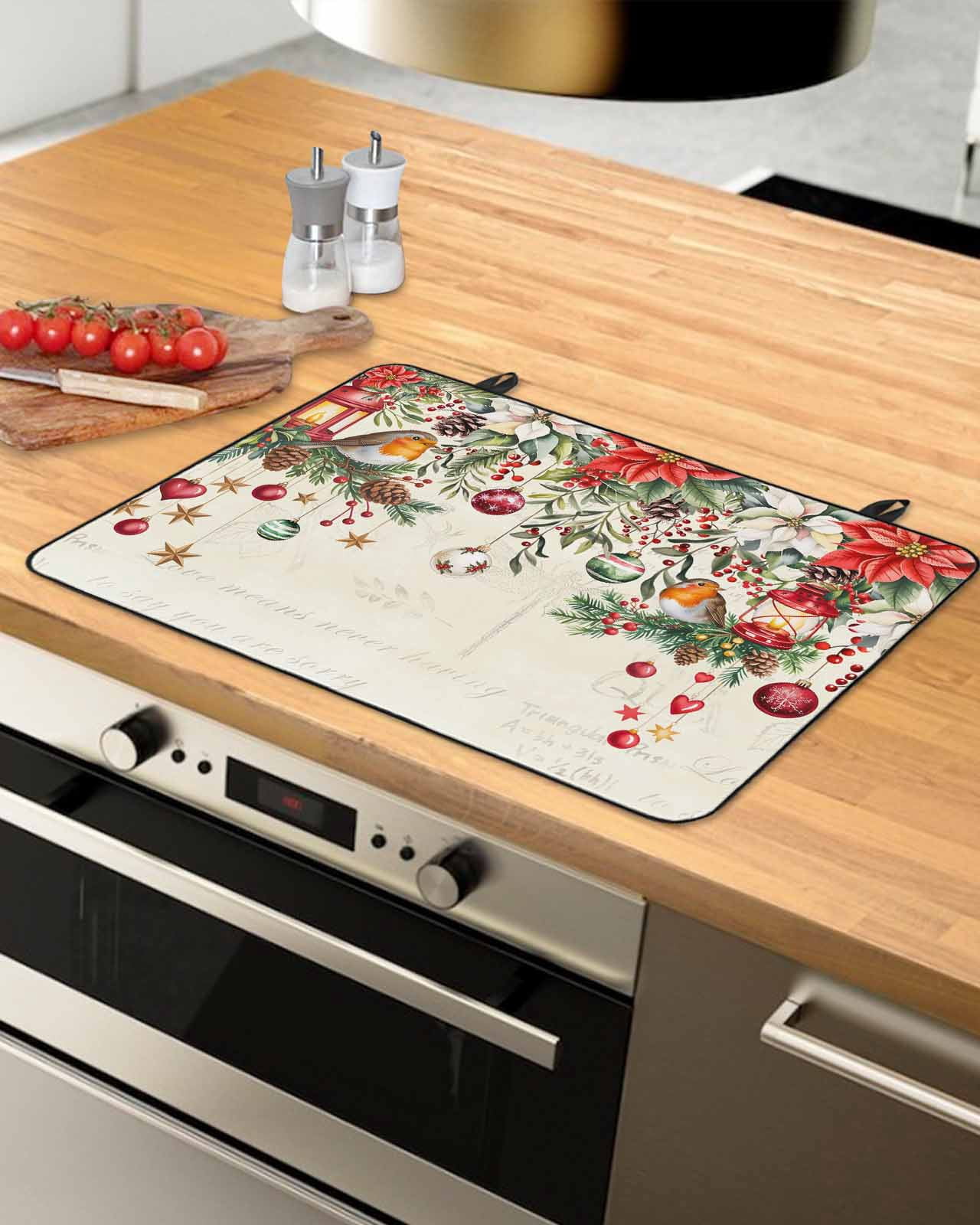 Large Induction Cooktop Protector Mat Red Christmas Stove Top Covers for Electric Stove, Xams Tree Winter Poinsettia Pine Cones Farmhouse Decorative Stove Burner Cover Mats, Glass Top Stove Cover