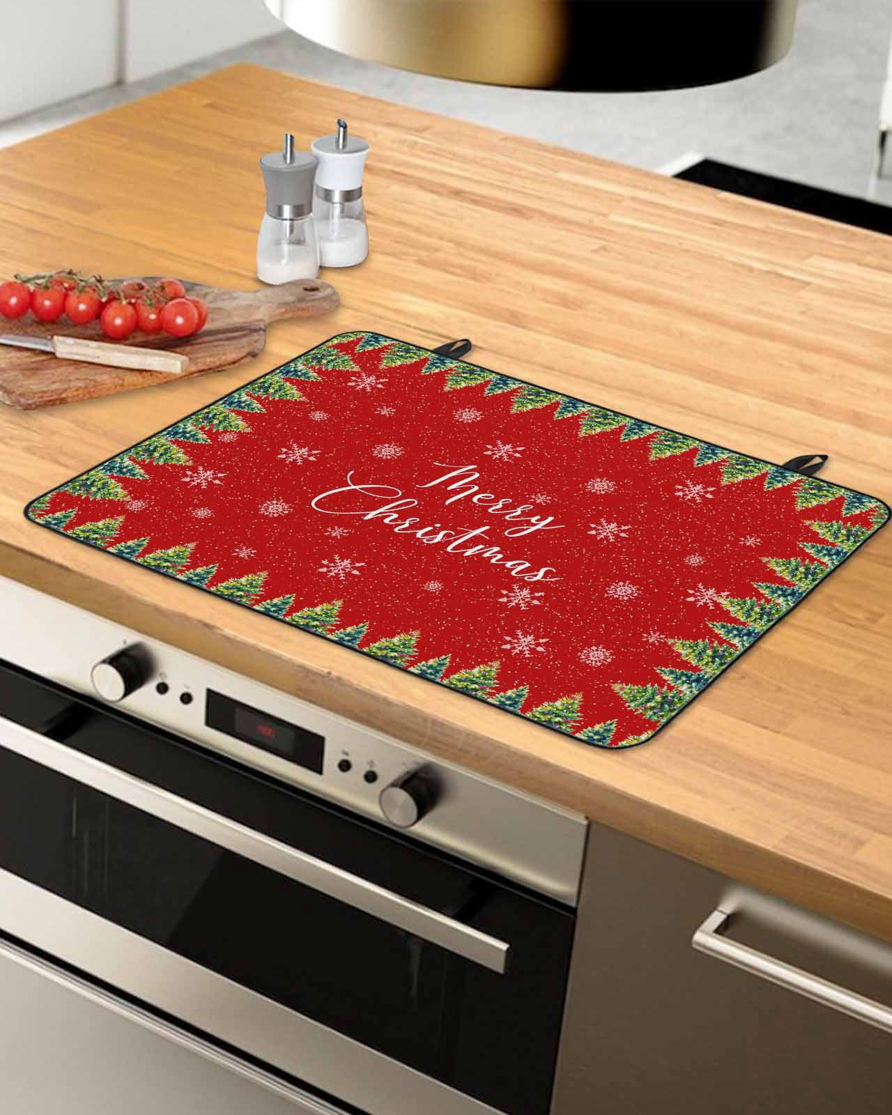 Large Induction Cooktop Protector Mat Red Christmas Stove Top Covers for Electric Stove, Xmas Tree Snowflake Farmhouse Winter Decorative Stove Burner Cover Mats, Glass Top Stove Cover