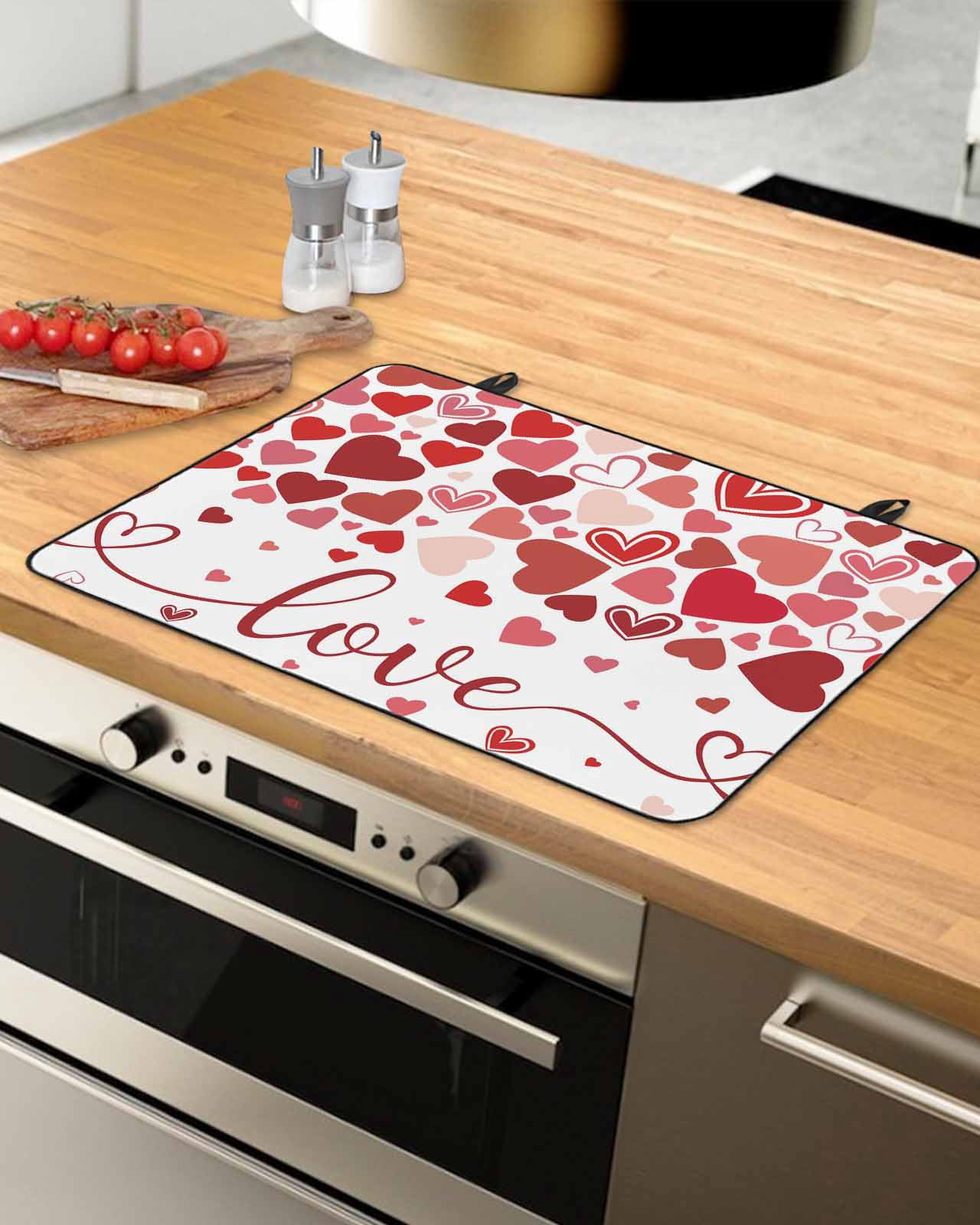 Large Induction Cooktop Protector Mat Red Valentine's Day Stove Top Covers for Electric Stove, Love Heart Modern Art Romantic Decorative Stove Burner Cover Mats, Glass Top Stove Cover