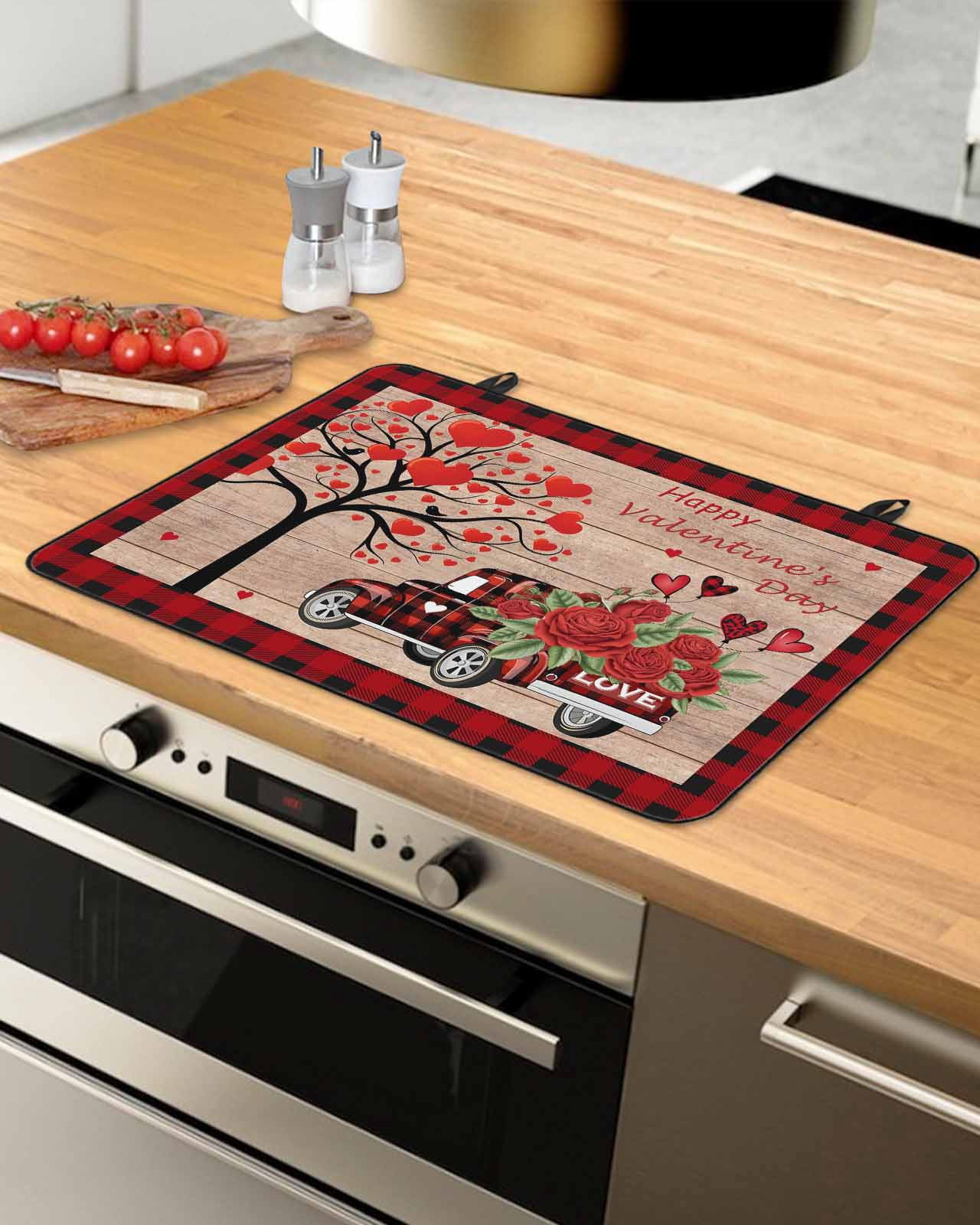 Large Induction Cooktop Protector Mat Roses Valentine's Day Stove Top Covers for Electric Stove, Love Heart Truck Wooden Vintage Decorative Stove Burner Cover Mats, Glass Top Stove Cover