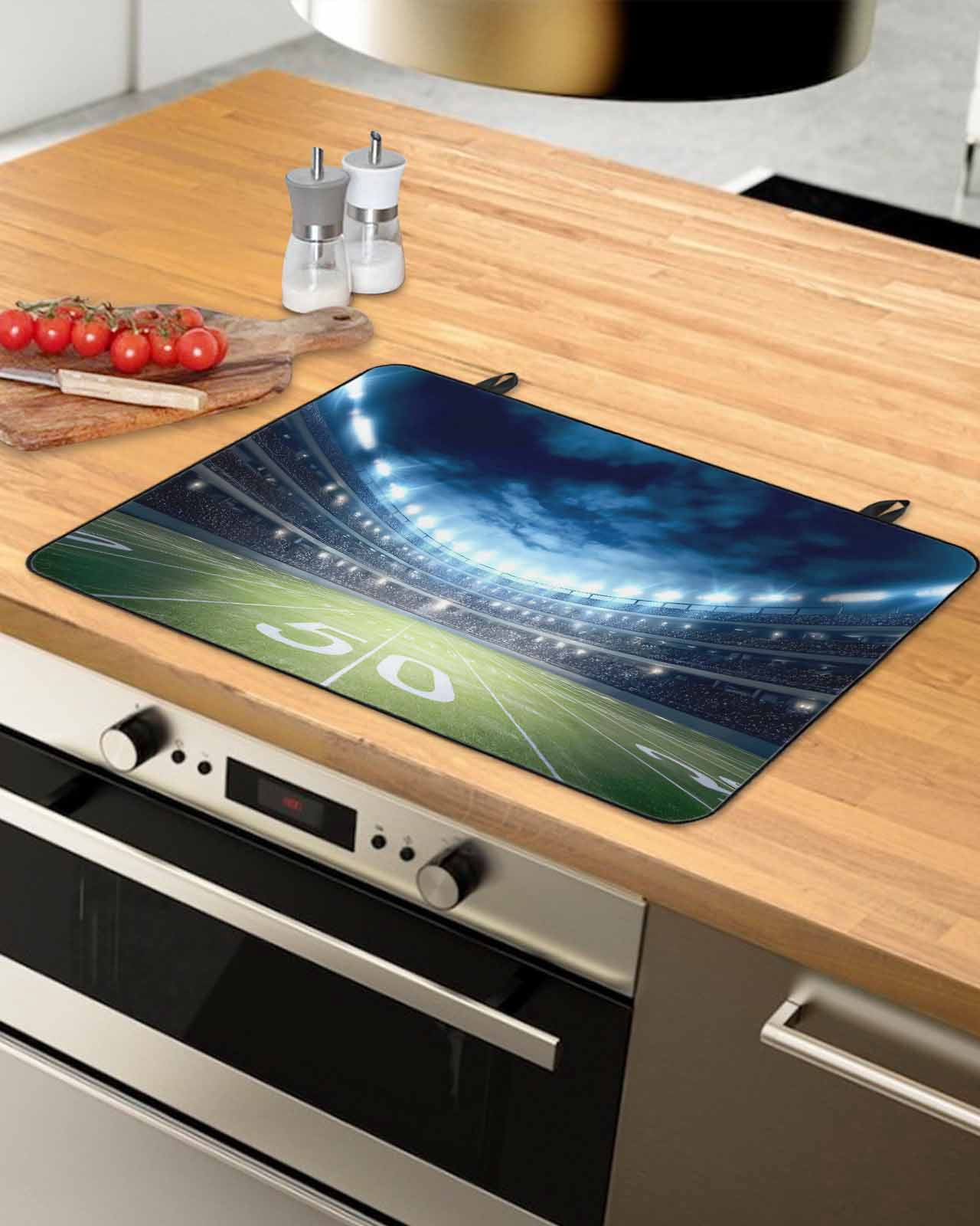 Large Induction Cooktop Protector Mat Rugby Stove Top Covers for Electric Stove, Modern Sport Blue Green Landscape Decorative Stove Burner Cover Mats, Glass Top Stove Cover