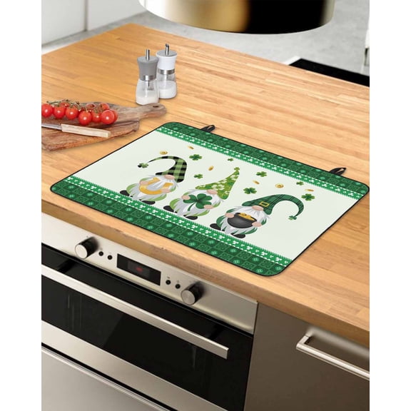 Large Induction Cooktop Protector Mat Saint Patrick's Day Stove Top Covers for Electric Stove, Green Gnomes Shamrock Gold Coin Decorative Stove Burner Cover Mats, Glass Top Stove Cover