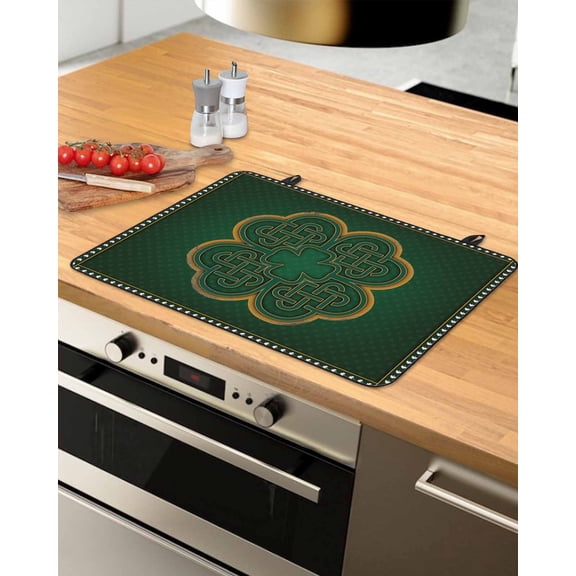 Large Induction Cooktop Protector Mat Saint Patrick's Day Stove Top Covers for Electric Stove, Green Lucky Grass Vintage Abstract Art Decorative Stove Burner Cover Mats, Glass Top Stove Cover