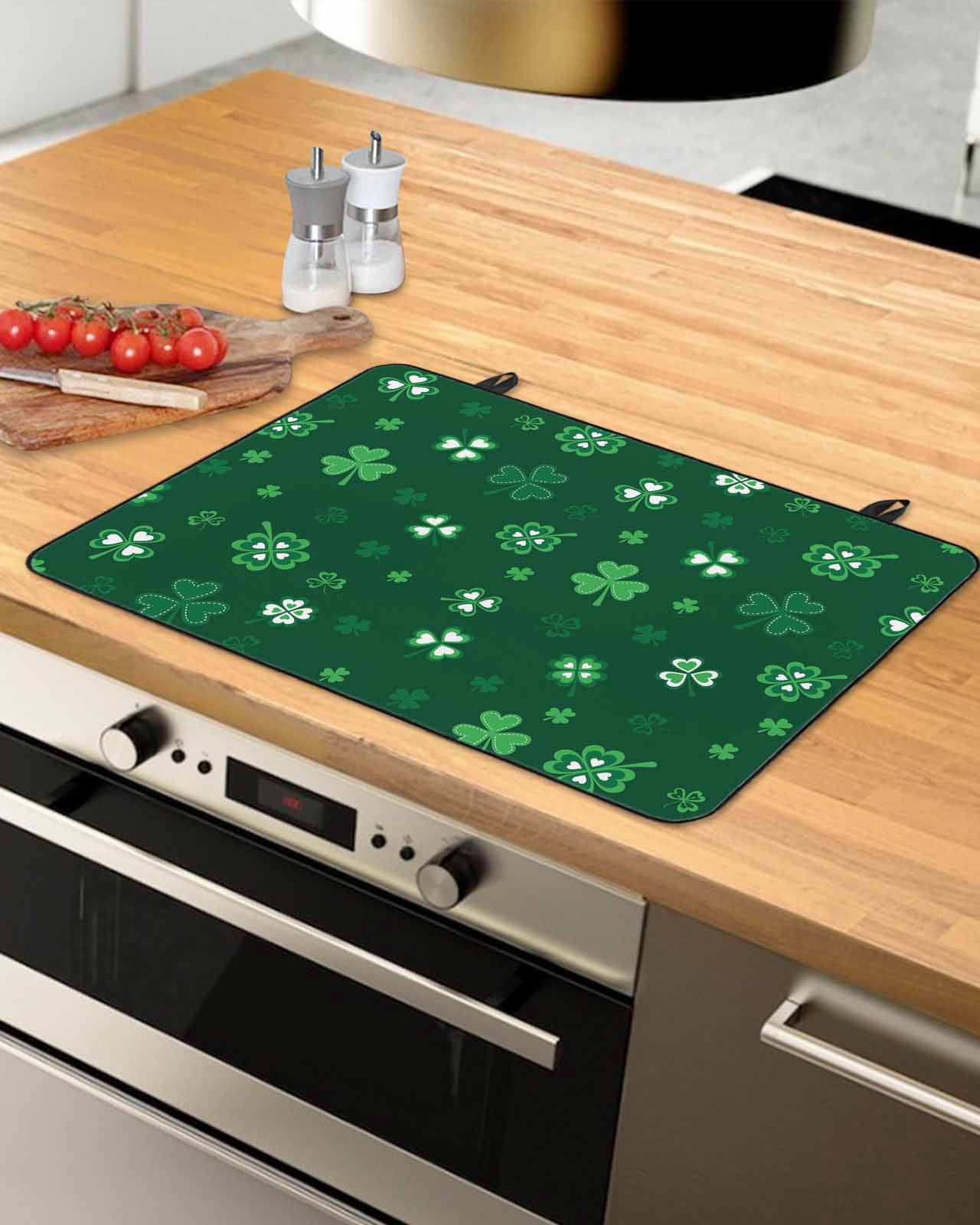 Large Induction Cooktop Protector Mat Saint Patrick's Day Stove Top Covers for Electric Stove, Green Lucky Shamrock Spring Decorative Stove Burner Cover Mats, Glass Top Stove Cover