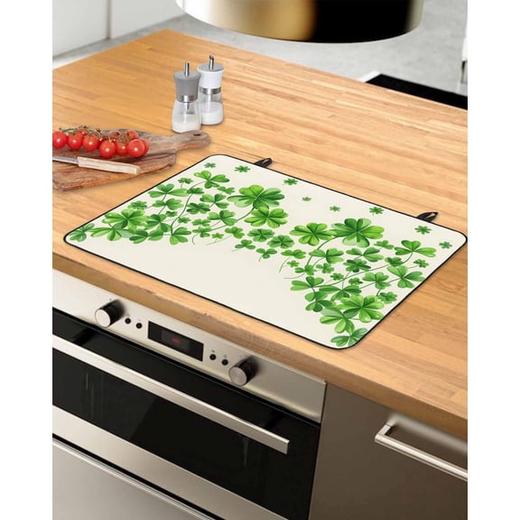 Large Induction Cooktop Protector Mat Saint Patrick's Day Stove Top Covers for Electric Stove, Green Lucky Shamrocks Plant Decorative Stove Burner Cover Mats, Glass Top Stove Cover