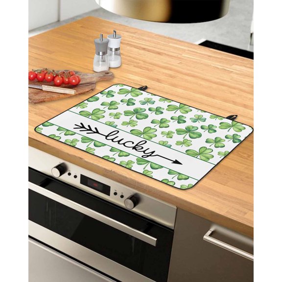 Large Induction Cooktop Protector Mat Saint Patrick's Day Stove Top Covers for Electric Stove, Spring Lucky Shamrocks Grass Decorative Stove Burner Cover Mats, Glass Top Stove Cover