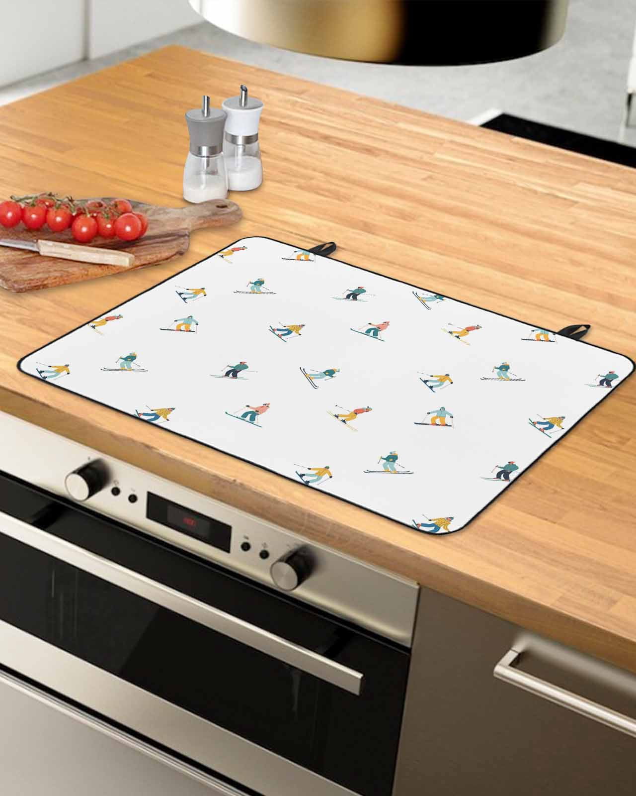 Large Induction Cooktop Protector Mat Skiing Stove Top Covers for Electric Stove, Winter Snow Ski Sports Cartoon Boys Girls Skier Decorative Stove Burner Cover Mats, Glass Top Stove Cover