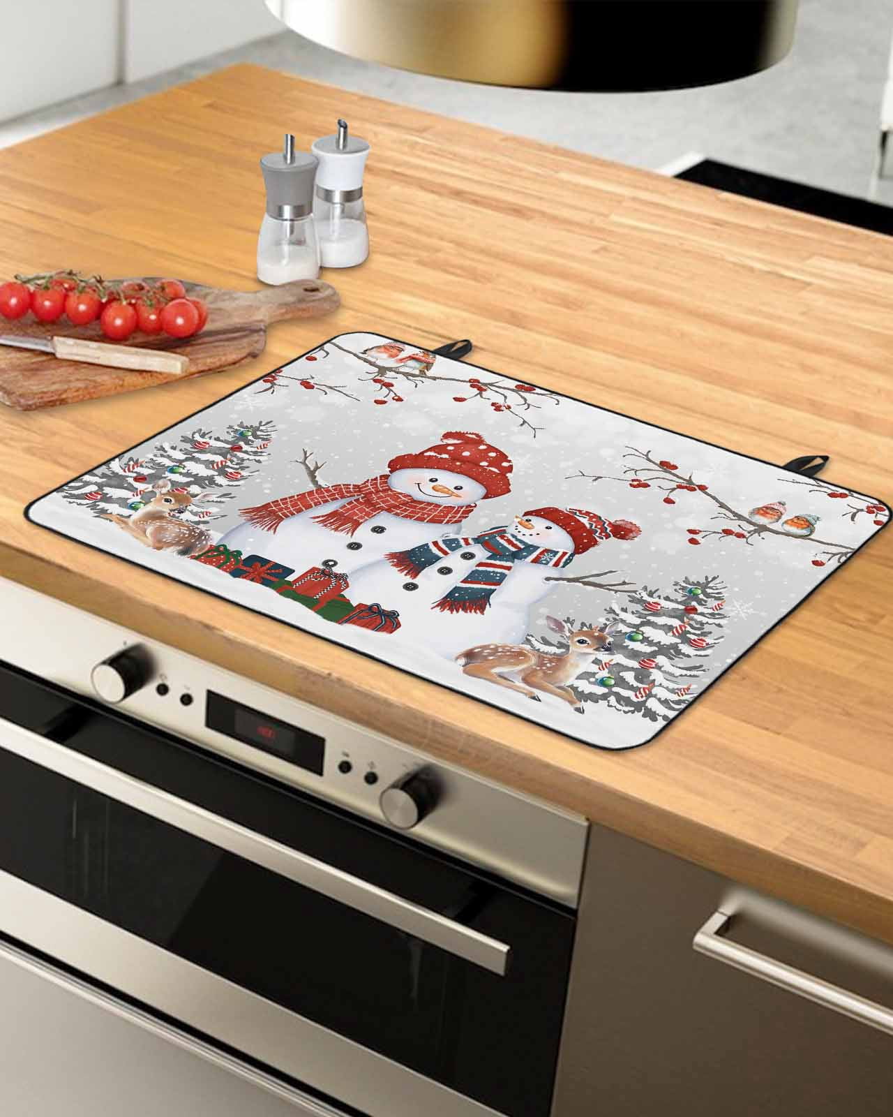 Large Induction Cooktop Protector Mat Snowman Grey Stove Top Covers for Electric Stove, Christmas Tree Forest Elk Birds Winter Snowflake Decorative Stove Burner Cover Mats, Glass Top Stove Cover