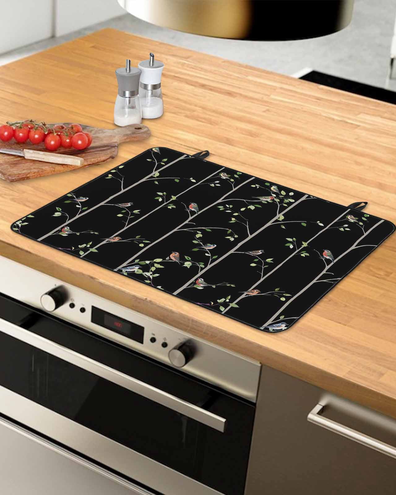 Large Induction Cooktop Protector Mat Sparrow Stove Top Covers for Electric Stove, Spring Birds on The Branches Vintage Country Black Decorative Stove Burner Cover Mats, Glass Top Stove Cover