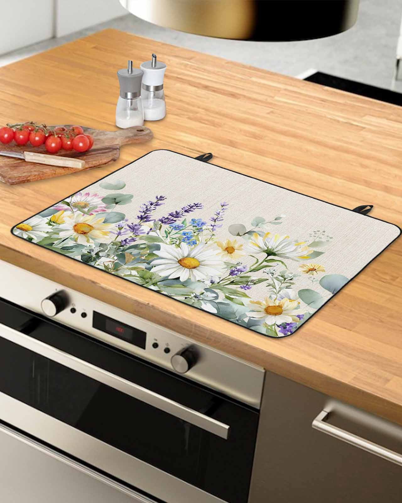 Large Induction Cooktop Protector Mat Spring Flowers Stove Top Covers for Electric Stove, Farmhouse Botanical Floral Wildflowers Decorative Stove Burner Cover Mats, Glass Top Stove Cover