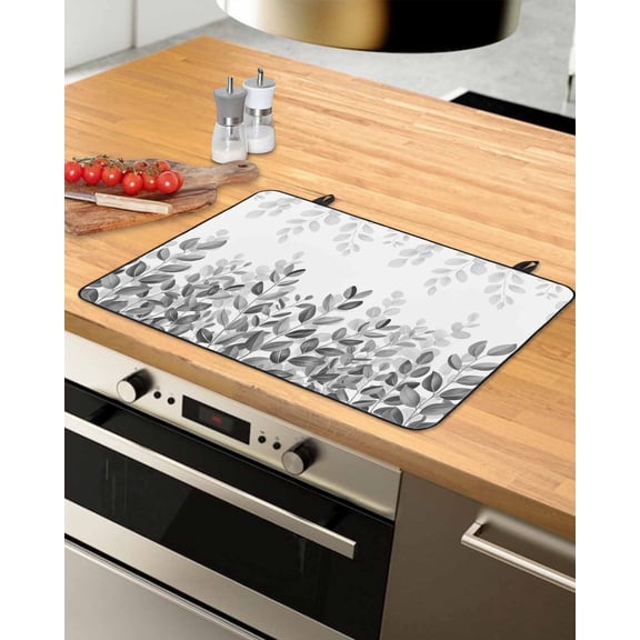 Large Induction Cooktop Protector Mat Spring Gray Eucalyptus Stove Top Covers for Electric Stove, Summer Botanical Leaf Country Decorative Stove Burner Cover Mats, Glass Top Stove Cover