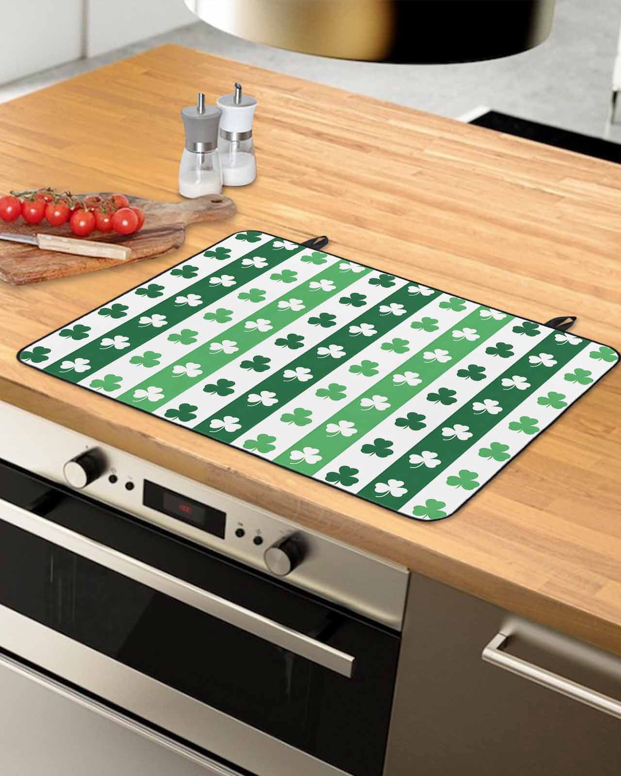 Large Induction Cooktop Protector Mat St. Patrick's Day Stove Top Covers for Electric Stove, Green Irish Lucky Clovers Stripes Decorative Stove Burner Cover Mats, Glass Top Stove Cover