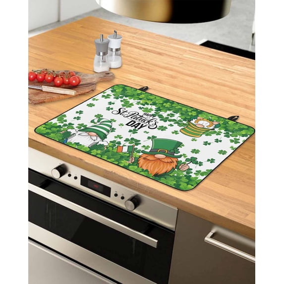 Large Induction Cooktop Protector Mat St. Patrick's Day Stove Top Covers for Electric Stove, Spring Green Gnomes Leaves Clovers Decorative Stove Burner Cover Mats, Glass Top Stove Cover