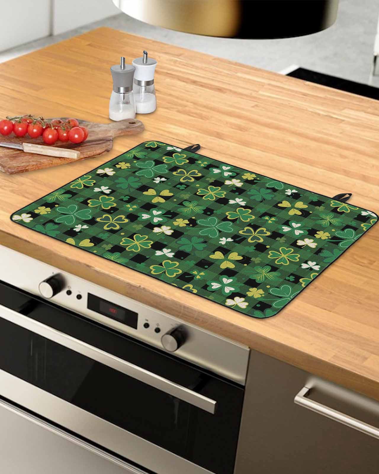 Large Induction Cooktop Protector Mat St. Patrick's Day Stove Top Covers for Electric Stove, Spring Green Lucky Shamrock Grass Retro Decorative Stove Burner Cover Mats, Glass Top Stove Cover