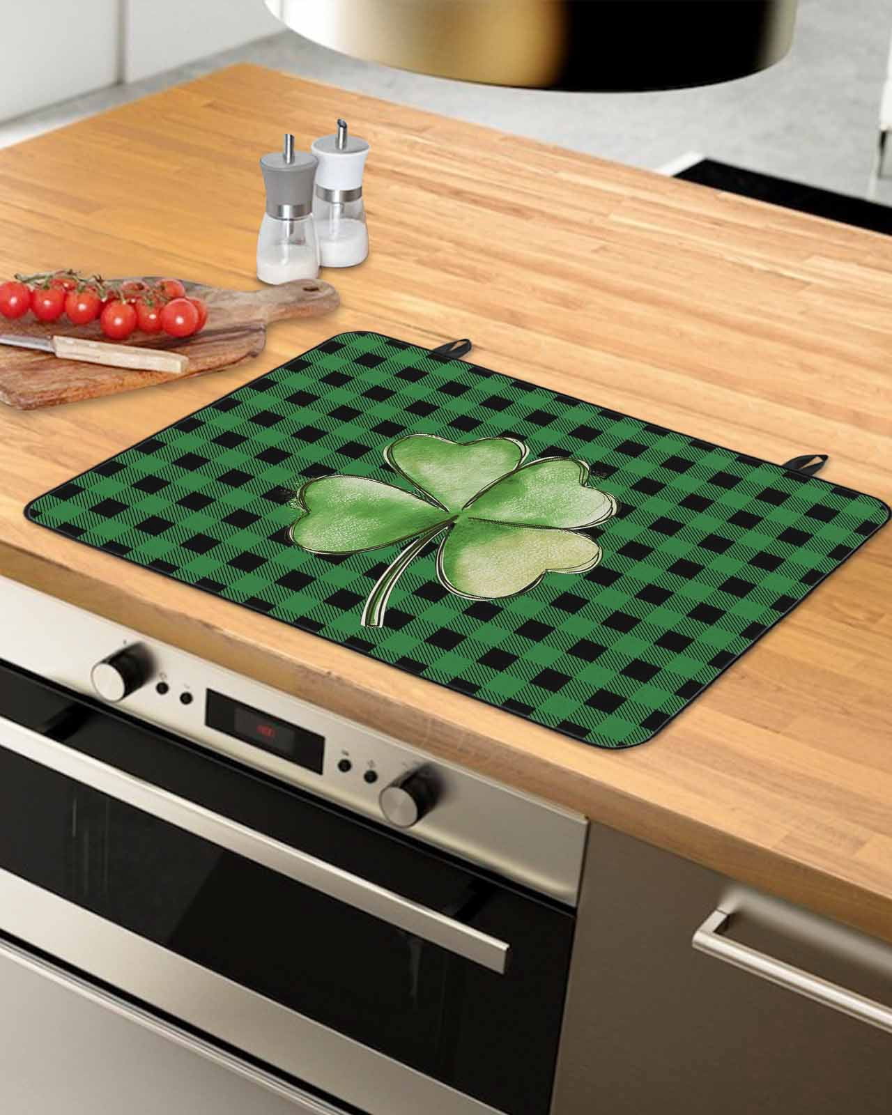 Large Induction Cooktop Protector Mat St. Patrick's Day Stove Top Covers for Electric Stove, Spring Lucky Shamrock Green Buffalo Plaid Decorative Stove Burner Cover Mats, Glass Top Stove Cover