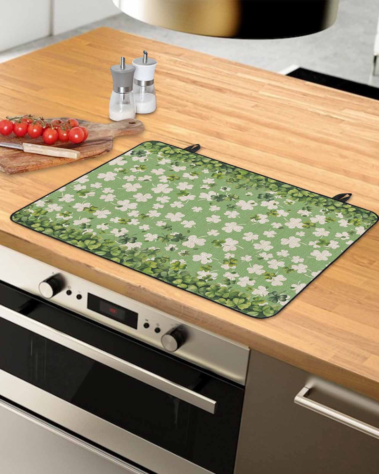 Large Induction Cooktop Protector Mat St. Patrick's Day Stove Top Covers for Electric Stove, Spring Lucky Shamrock Plants Green Decorative Stove Burner Cover Mats, Glass Top Stove Cover