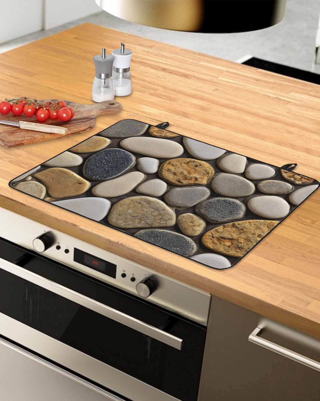 Large Induction Cooktop Protector Mat Stones Stove Top Covers for Electric Stove, Gravel Rock Cobblestone Natural Pattern Art Decorative Stove Burner Cover Mats, Glass Top Stove Cover